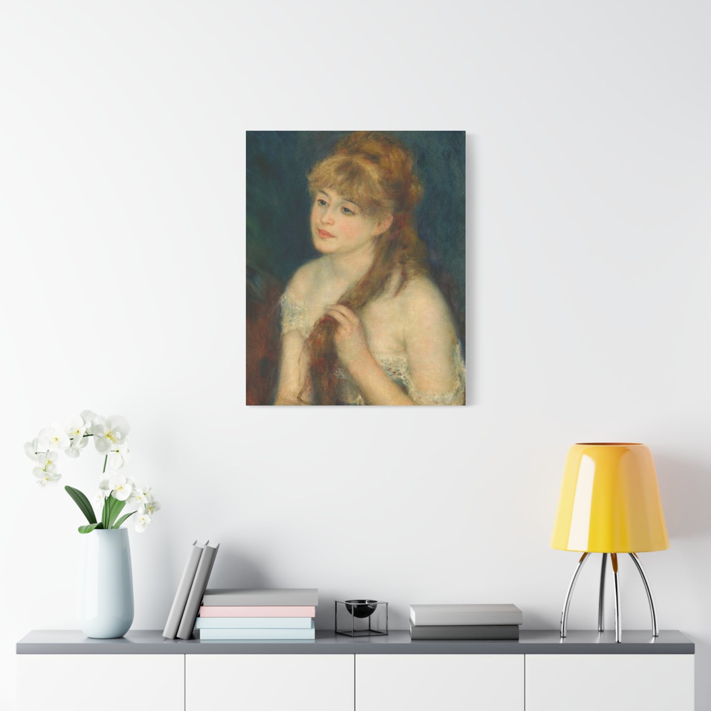 Canvas Art -   Young Woman Braiding Her Hair by Auguste Renoir, 1876 , Stretched Matte 1 25"