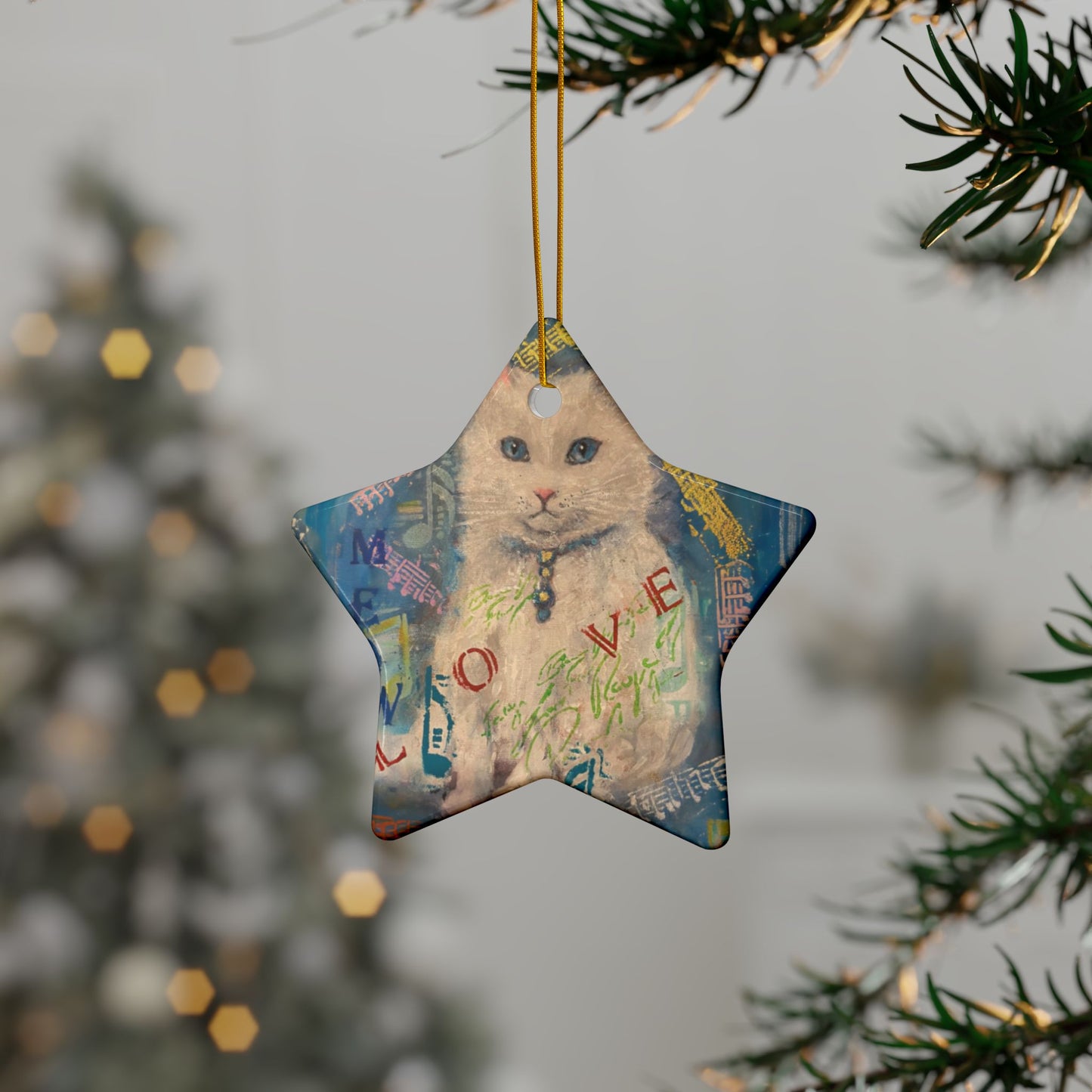 Ceramic Ornaments, Snowy Cat, 2-Side Print