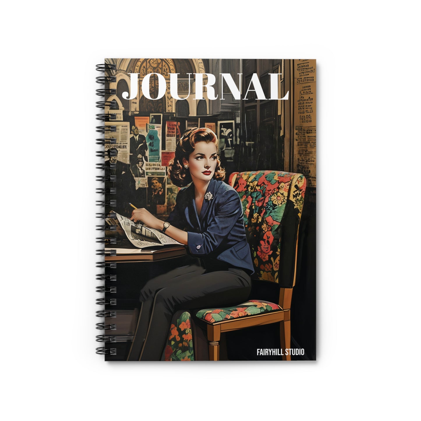 Vintage Hollywood Movie Star Notebook - Ruled Line coffee  Spiral Journal
