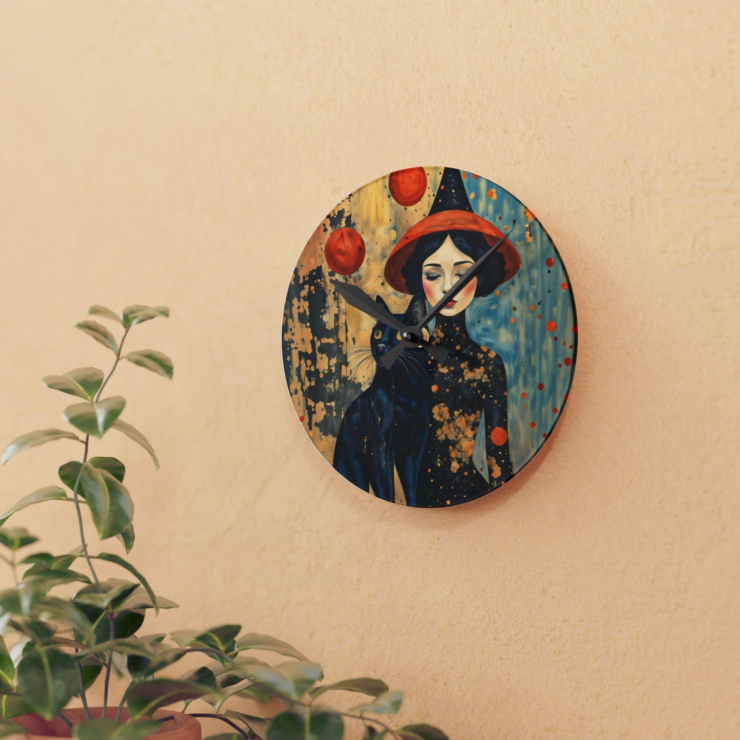 Red Moon Witch  Acrylic Wall Clock