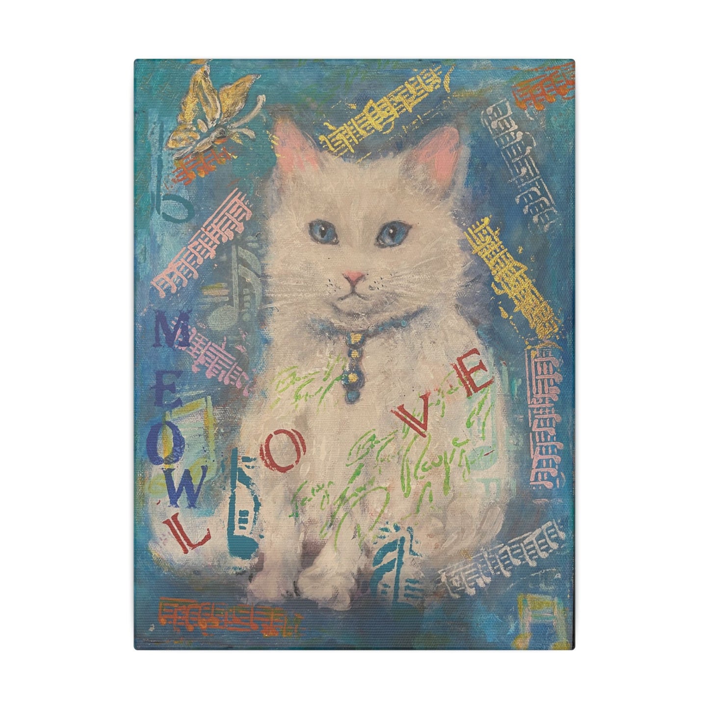 Canvas Wall Art: White Cute Cat Matte Canvas, Stretched, 0.75&quot; by FairyHill Studio