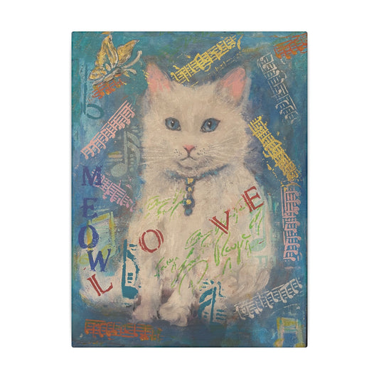Canvas Wall Art: White Cute Cat Matte Canvas, Stretched, 0.75&quot; by FairyHill Studio