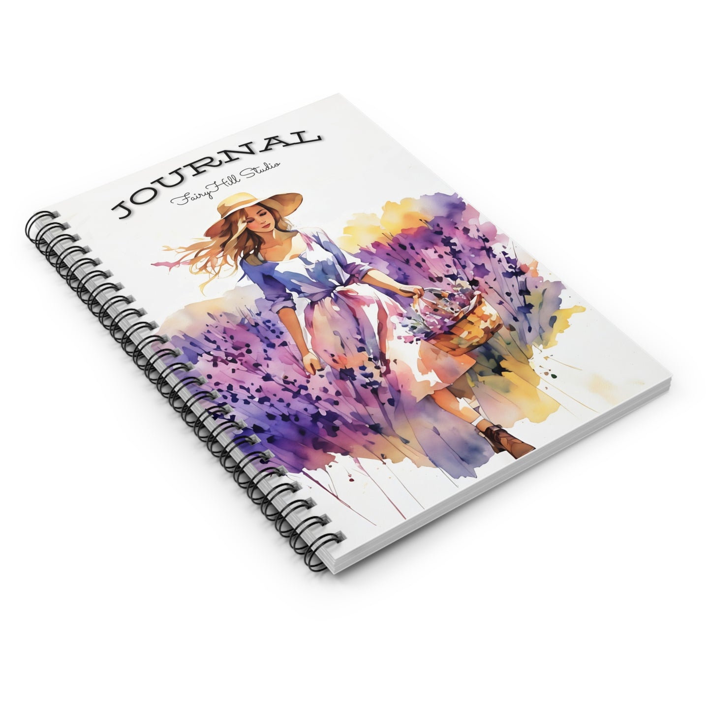 Spiral Notebook/Girl with the lavender basket Journal /FairyHill Studio Journal Ruled Line Journal