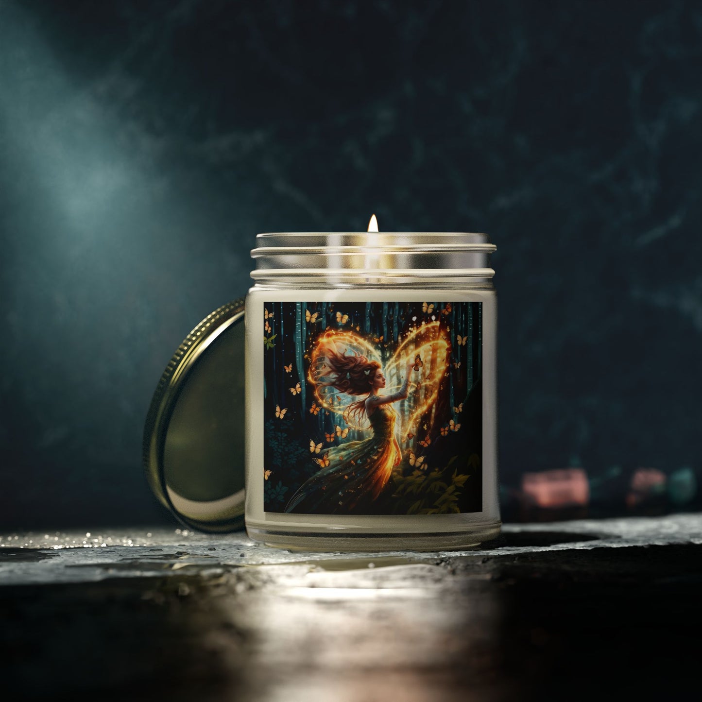Scented Candle - Garden Fairy with butterflies - Coconut Apricot Wax (4oz, 9oz)