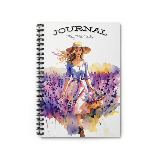 Spiral Notebook/Girl with the lavender basket Journal /FairyHill Studio Journal Ruled Line Journal