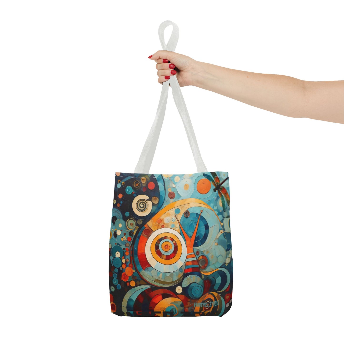 Canvas tote bag Art - Abstract Colorful Snail Dragonfly Circle