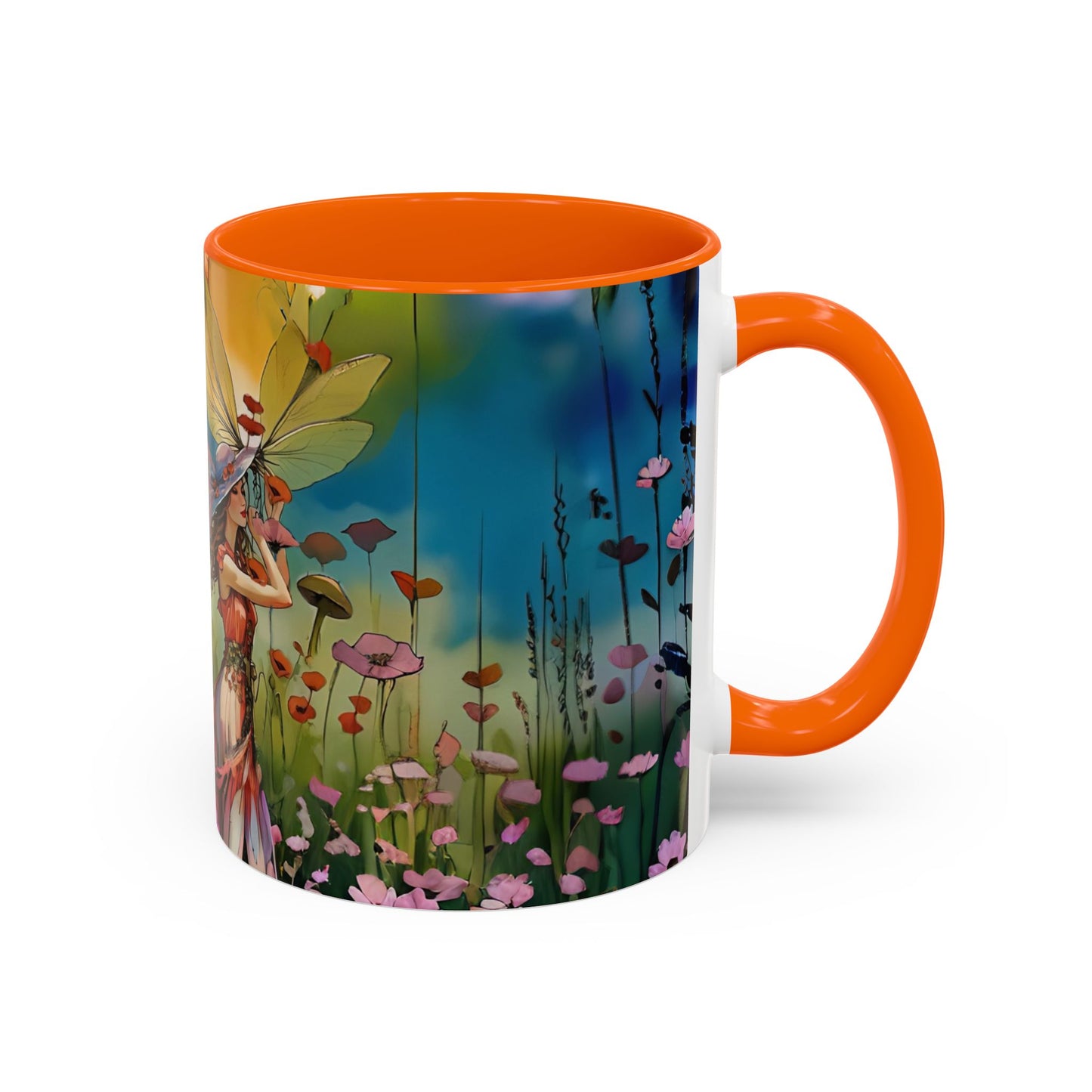 Mug Romantic girl in summer Hat gathering flowers