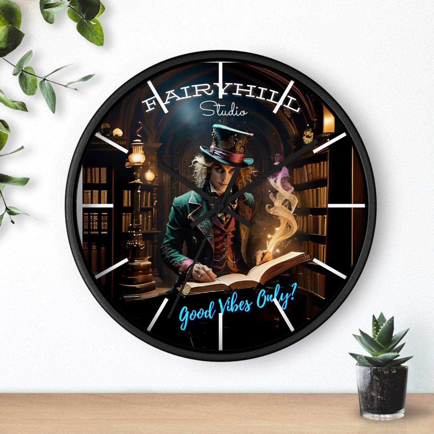Wall Clock - Good Vibes Only - Mad hatter and Books Art