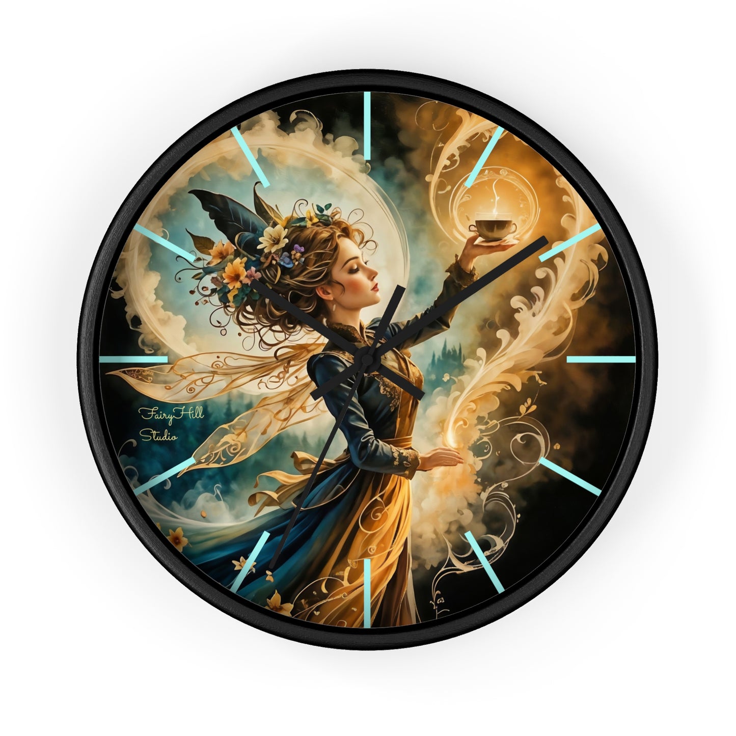 Fairy Coffee Wall Clock / Artistic Fairy Wall Clock, Fantasy Home Decor, Unique Gift for Her, Enchanted Timepiece, Decorative Clock for Living Room