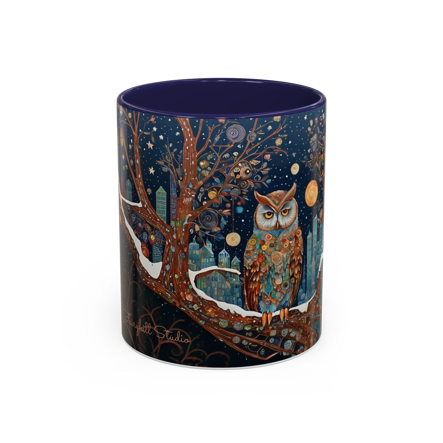 Accent Boho Style Night Owl Mug on a Snowy New York Night Coffee Mug (11, 15oz)
