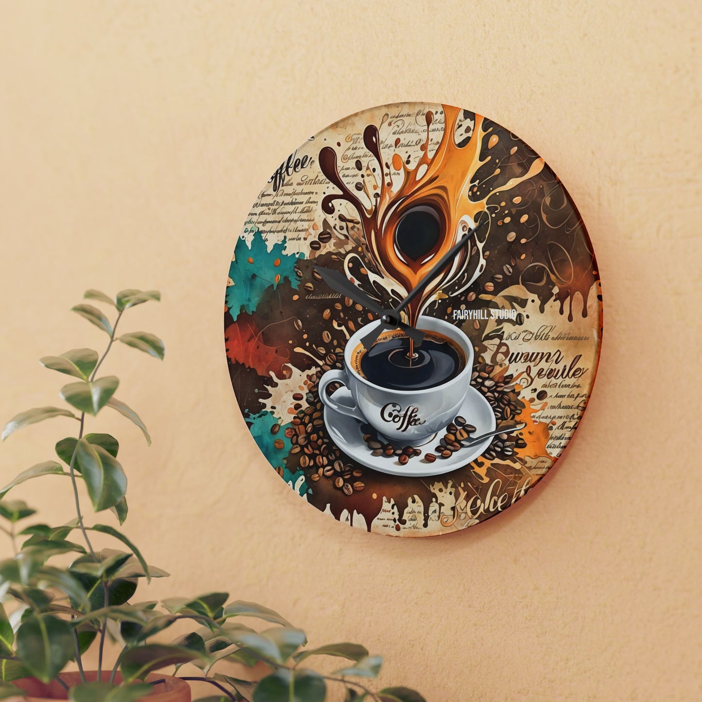 Acrylic Wall Clock  Morning Roast Coffee /Art