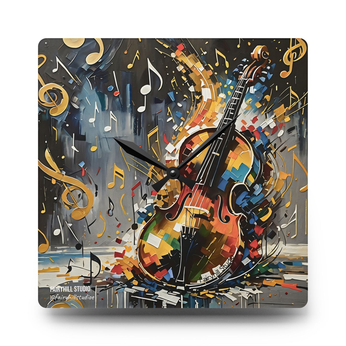 Violin Music Notes Acrylic Wall Clock - Holiday Art by Fairyhill Studio