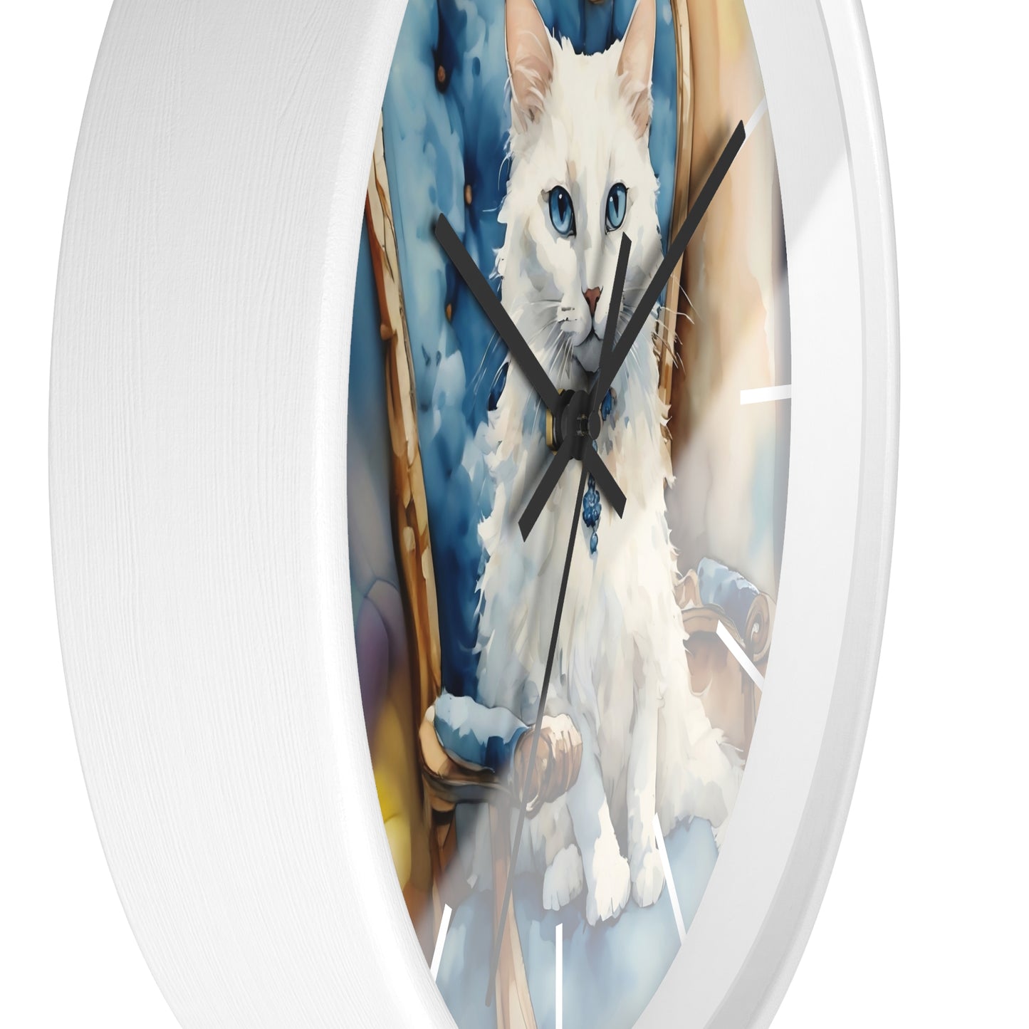 Fairy Hill Studio" White cat "  Wall Clock