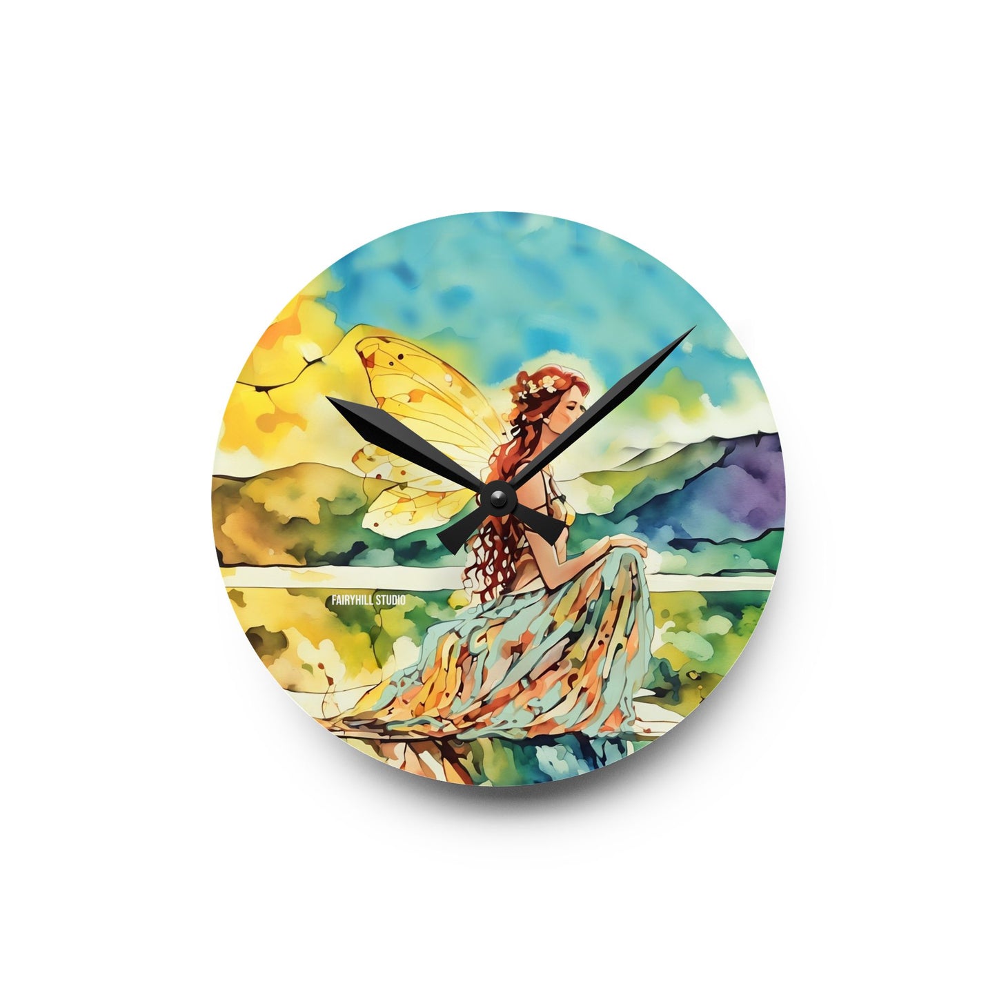 Acrylic Wall Clock - Water Fairy Watercolor Art