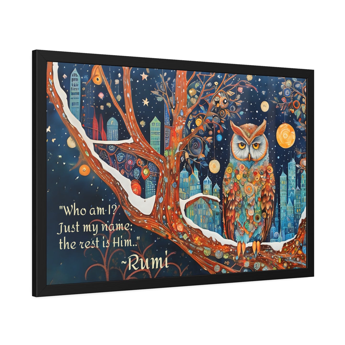 Framed Owl Rumi quote spiritual Owl Poster art by Fairyhill Studio