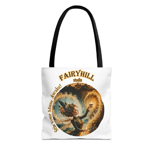 Coffee Fairy Tote Bag - 'Stir your muse awake' Quote Art by Fairyhill Studio