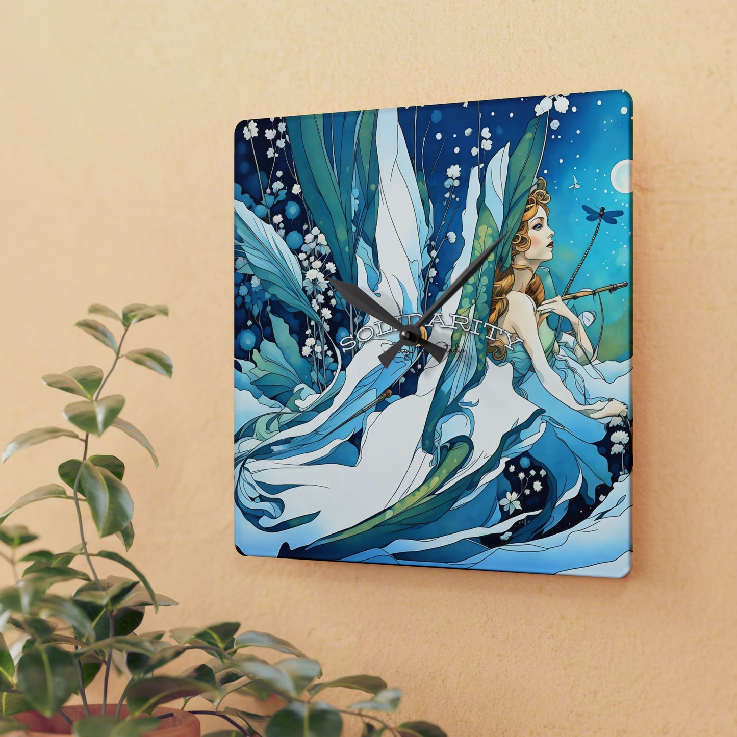 Wall Clock - Blue Magical Angel Winter Art by FairyHill Studio