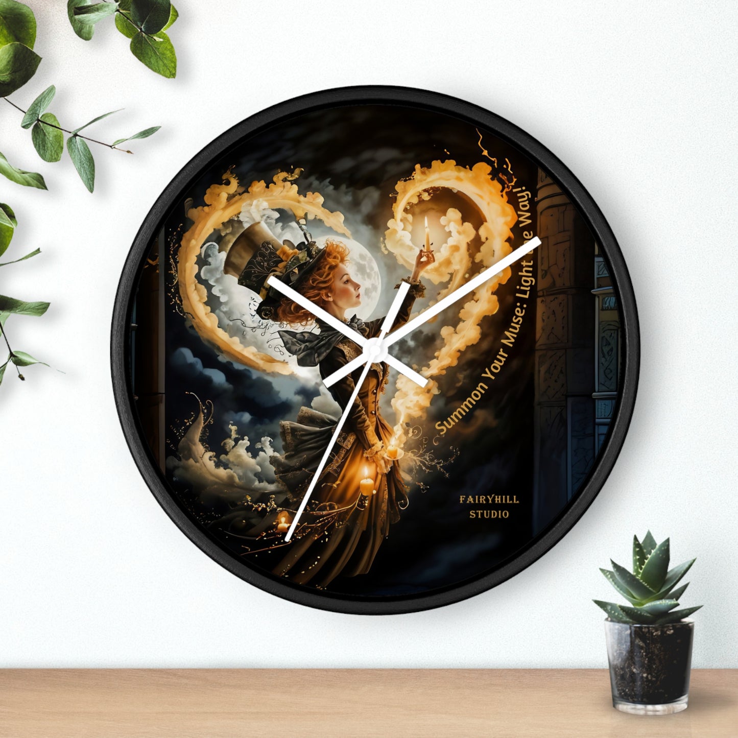 Acrylic Wall Clock - Mad Hatter Fairy Muse with Candle Art by Fairyhill Studio