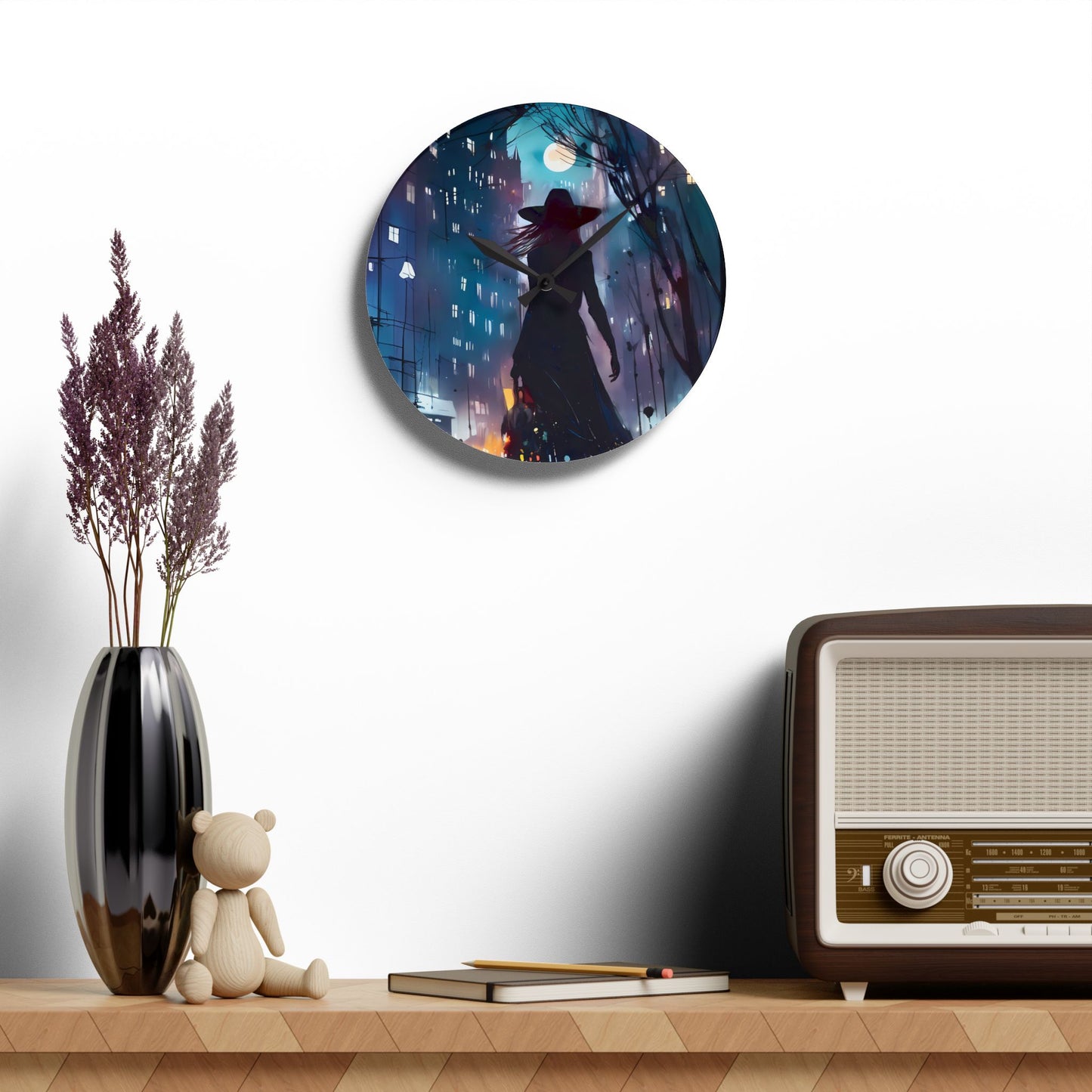 Wall Clock - City Life Night Shopping Witch Acrylic Wall Clock