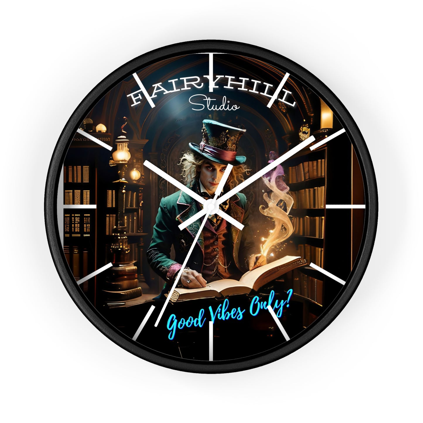 Wall Clock - Good Vibes Only - Mad hatter and Books Art