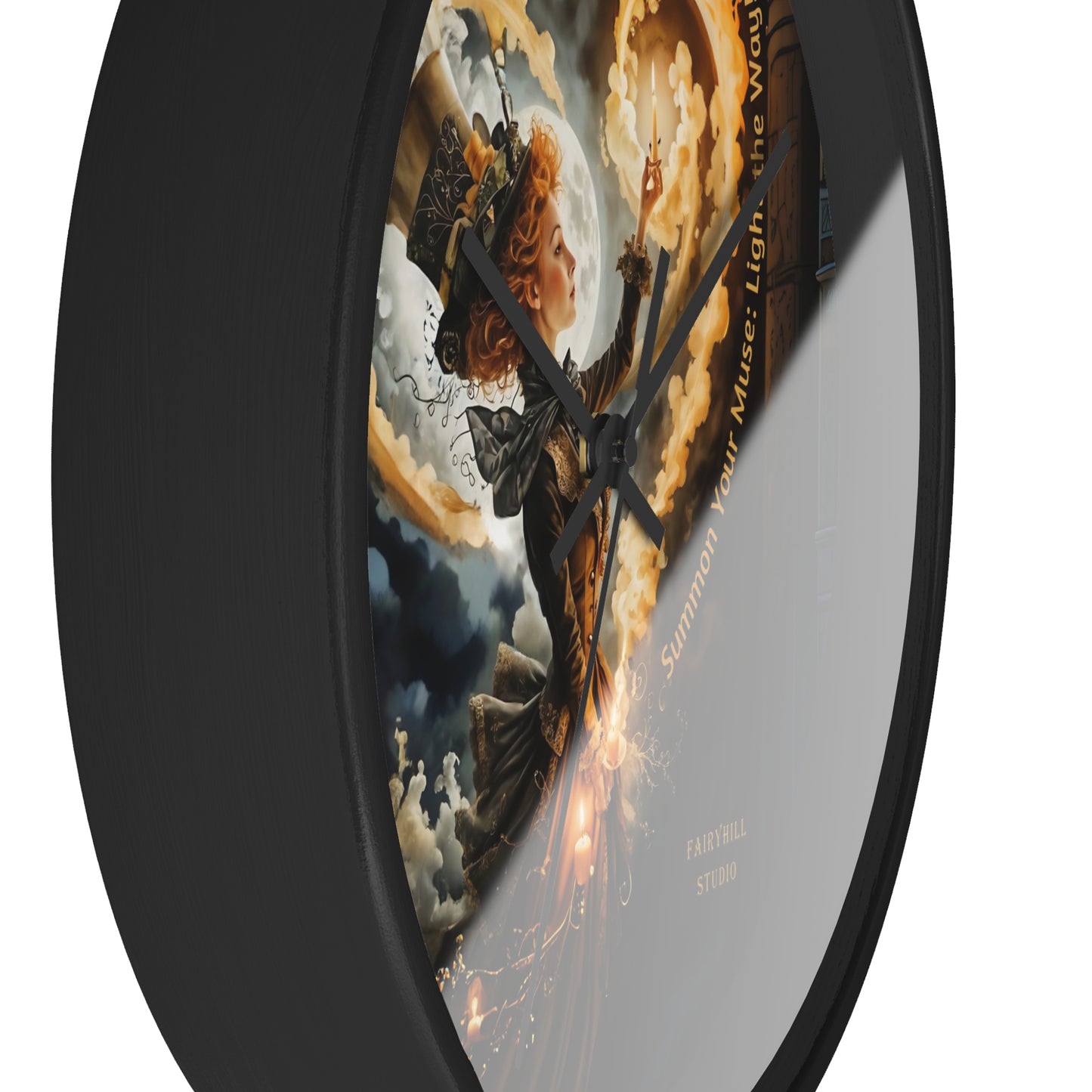 Acrylic Wall Clock - Mad Hatter Fairy Muse with Candle Art by Fairyhill Studio