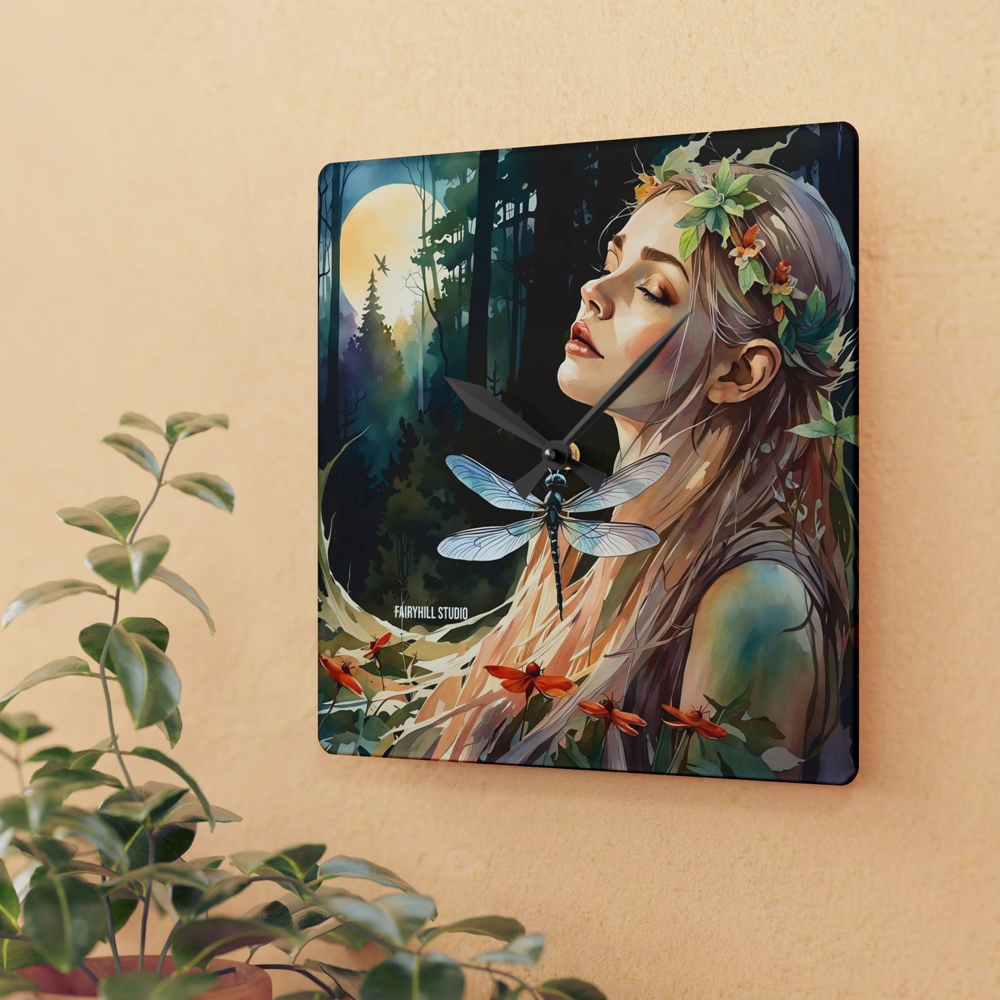 Acrylic Wall Clock - Dragonfly Meditation