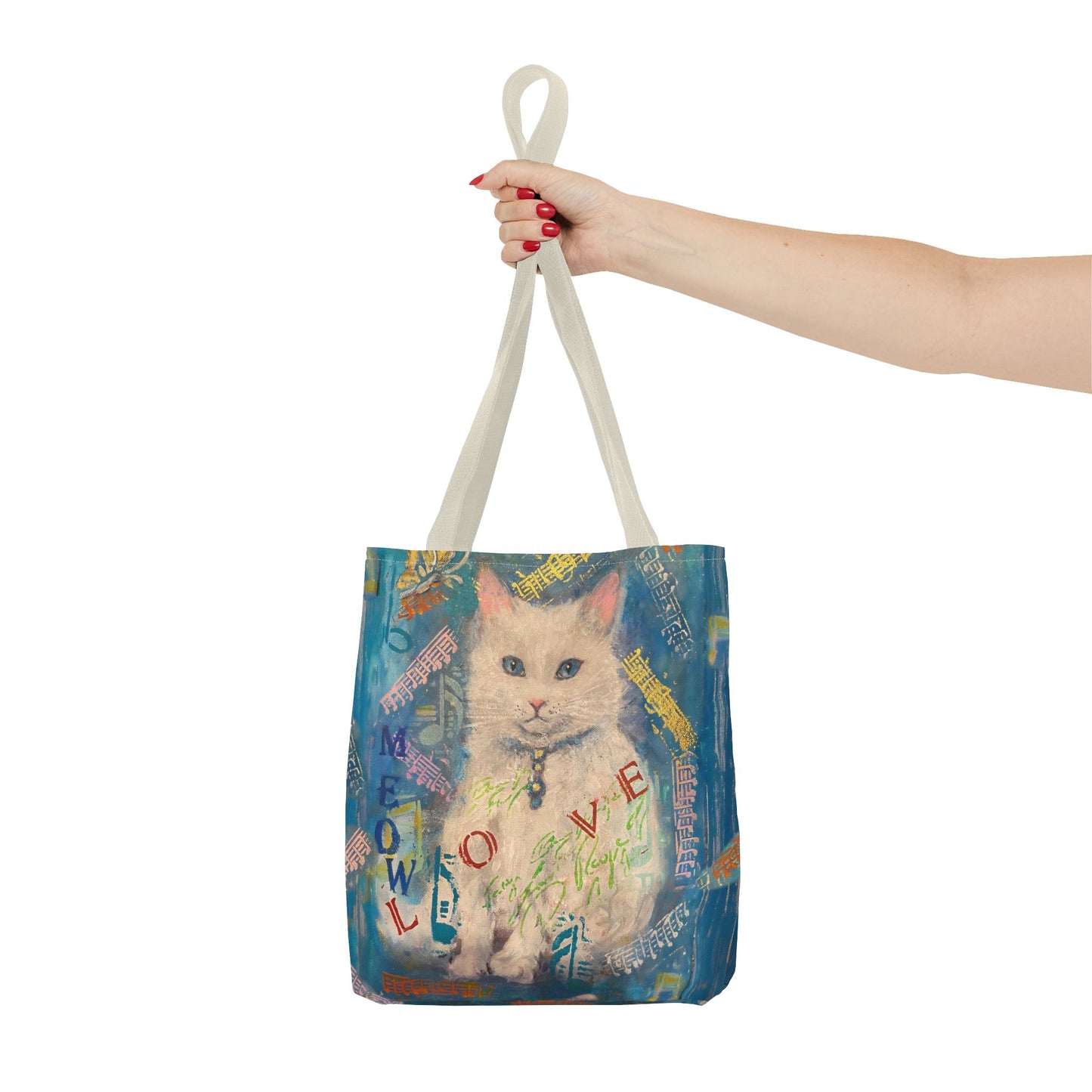Tote Bag White Cat Good Vibes Only Wall Clock Art
