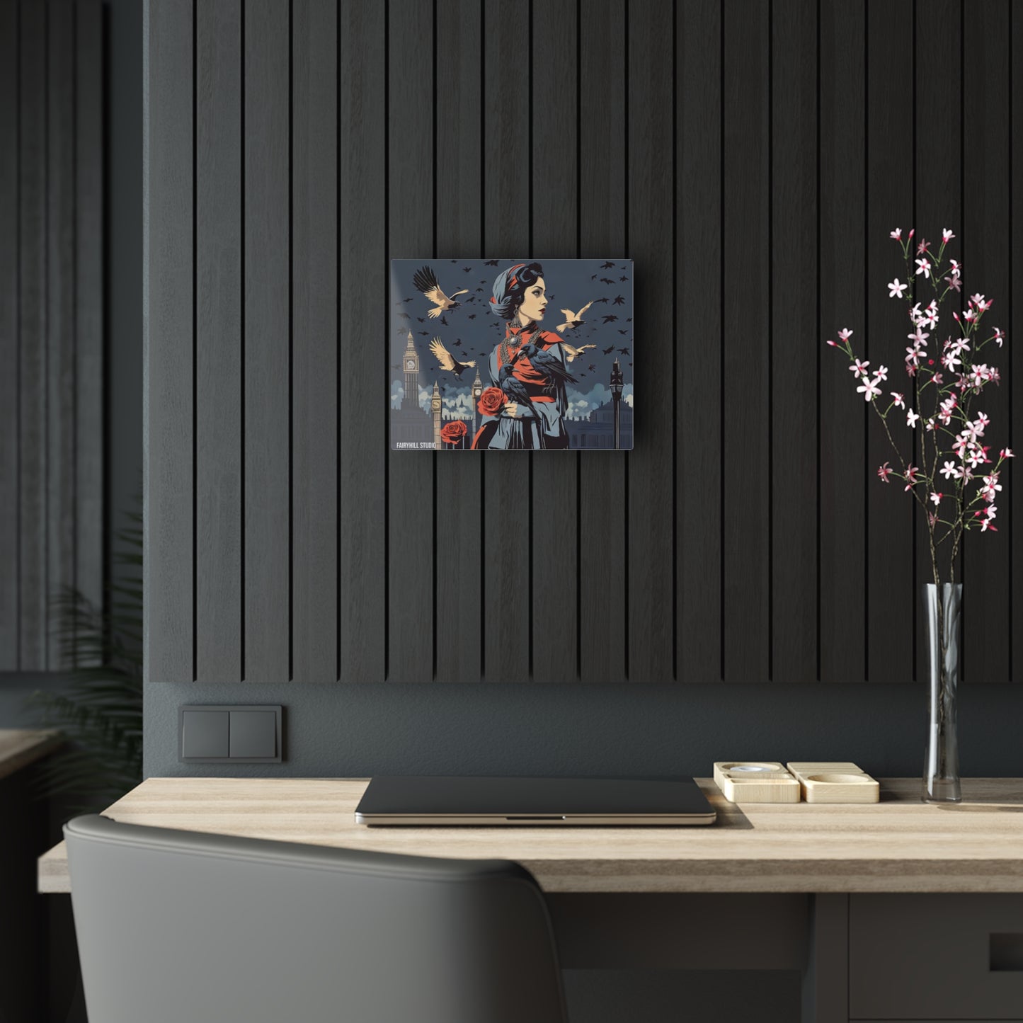 Art Acrylic Prints - Vintage Model with Crows In London