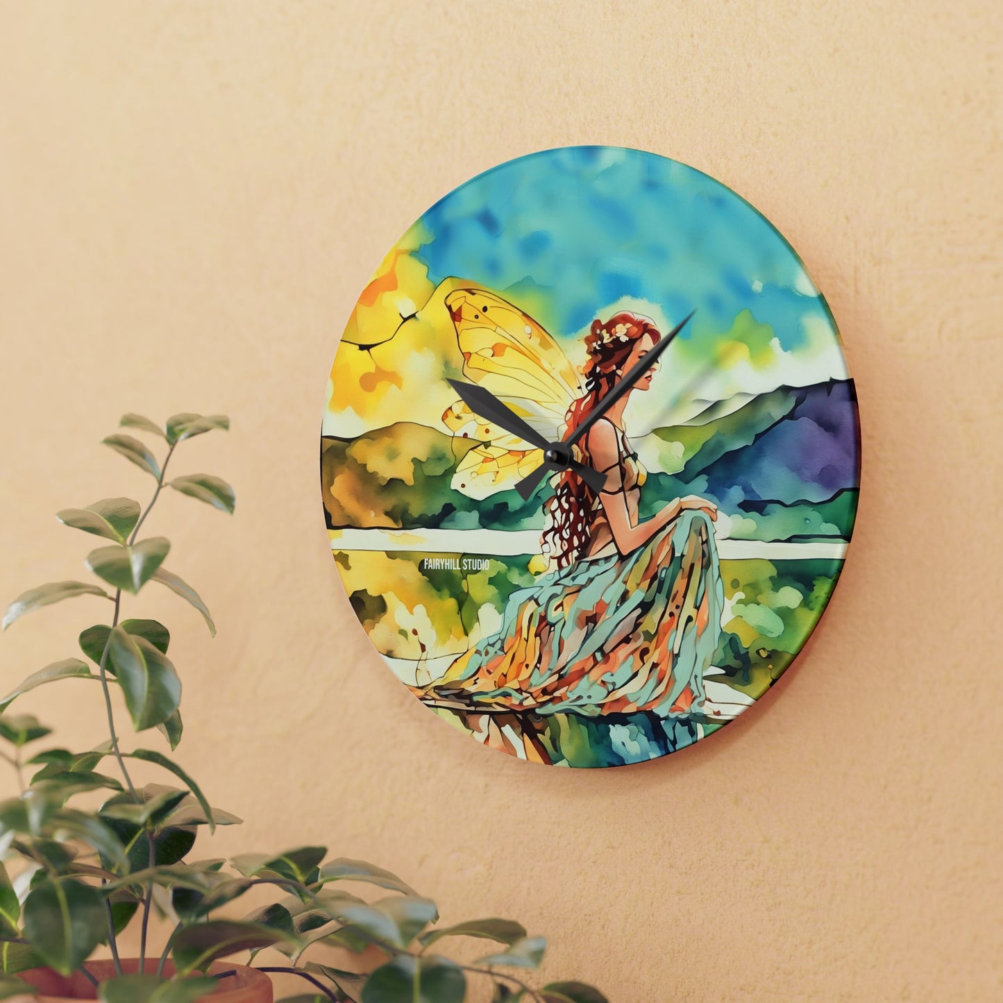 Acrylic Wall Clock - Water Fairy Watercolor Art