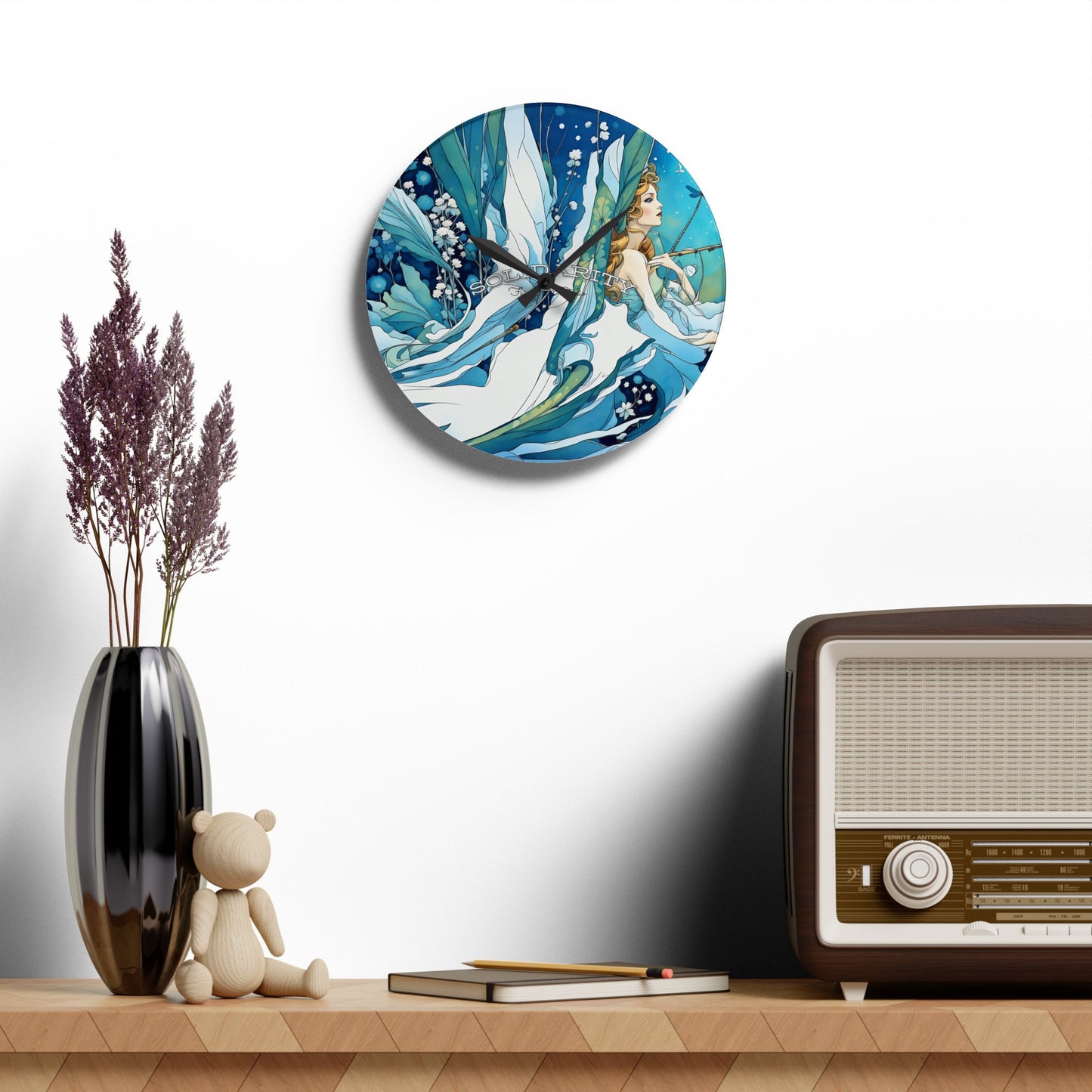 Wall Clock - Blue Magical Angel Winter Art by FairyHill Studio