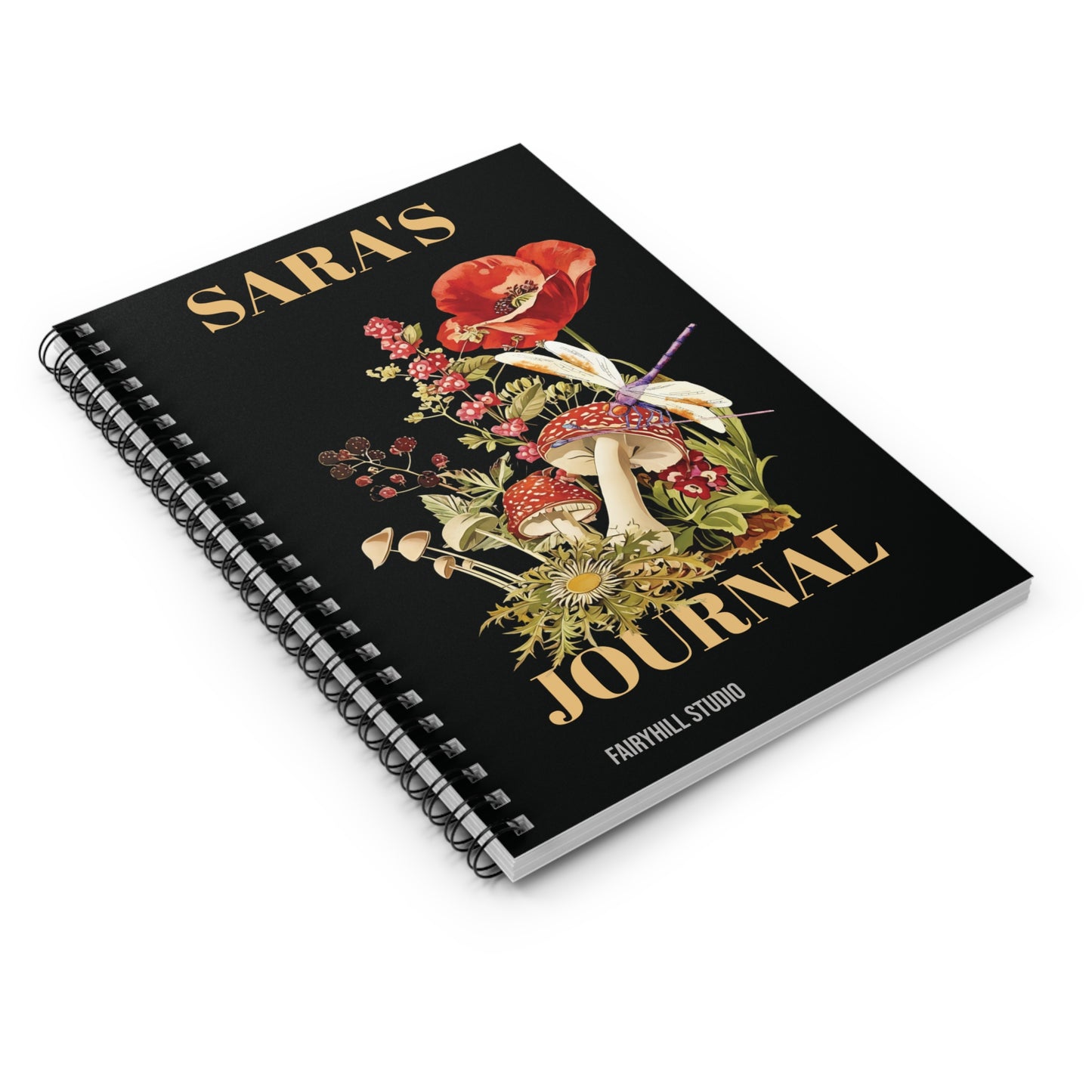 Botanical Mushroom,Dragonfly, Personalized Notebook, Personalized journal, Mushroom, Wildflower,