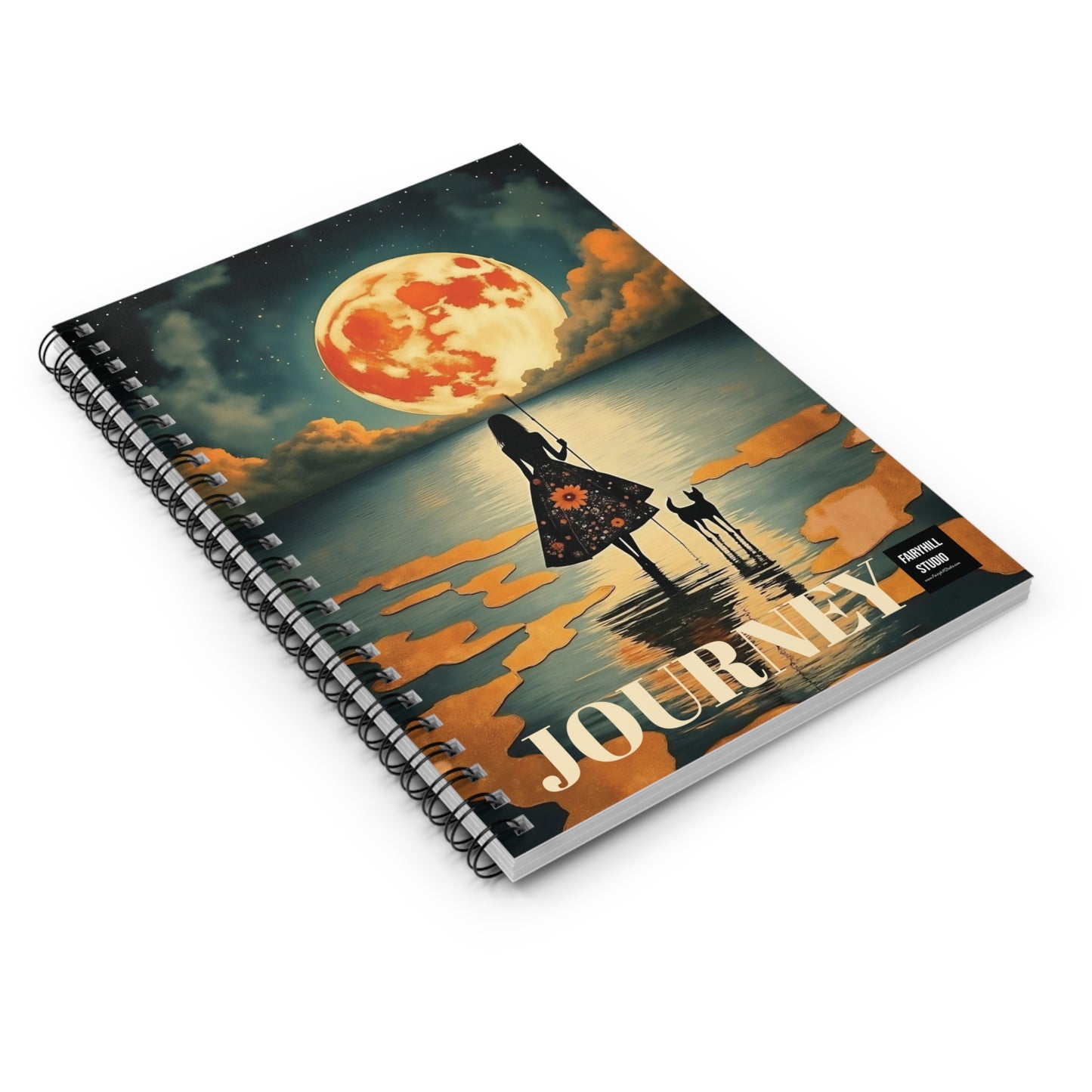 Girl with a fullmoon balloon  Spiral Notebook fairyhill studio
