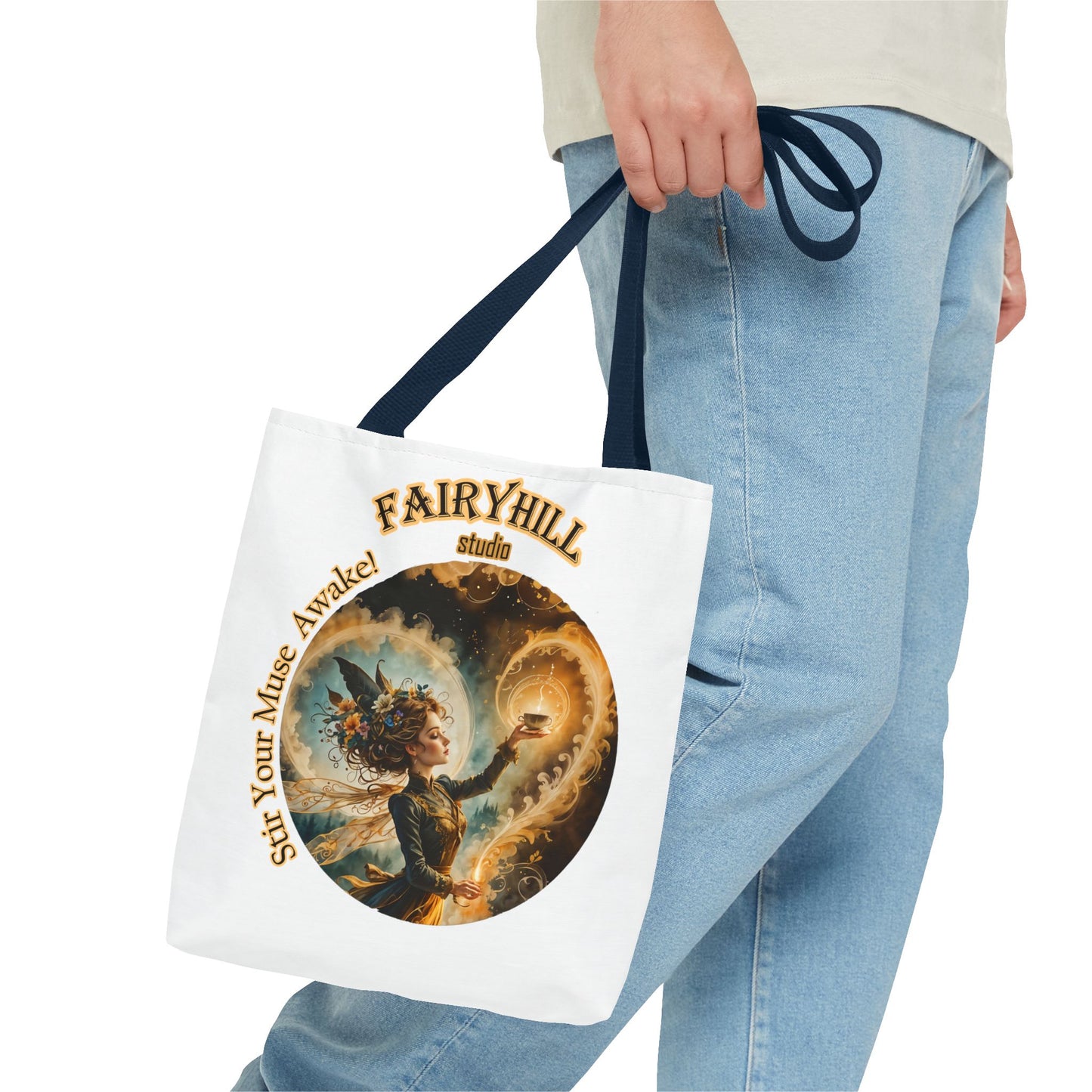Coffee Fairy Tote Bag - 'Stir your muse awake' Quote Art by Fairyhill Studio
