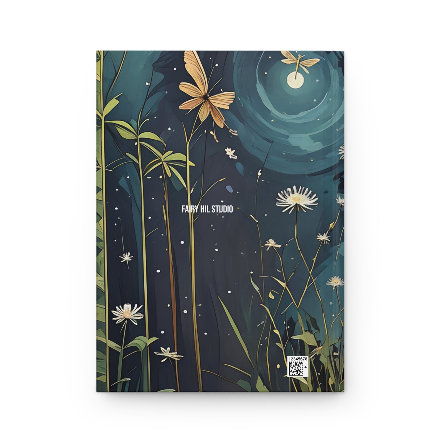 Hardcover Journal Matte Customized Abstract Fairy Dragonfly Midnight Garden Art