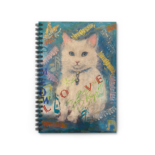 Ruled Line Spiral Notebook - White Cat with Blue Eyes