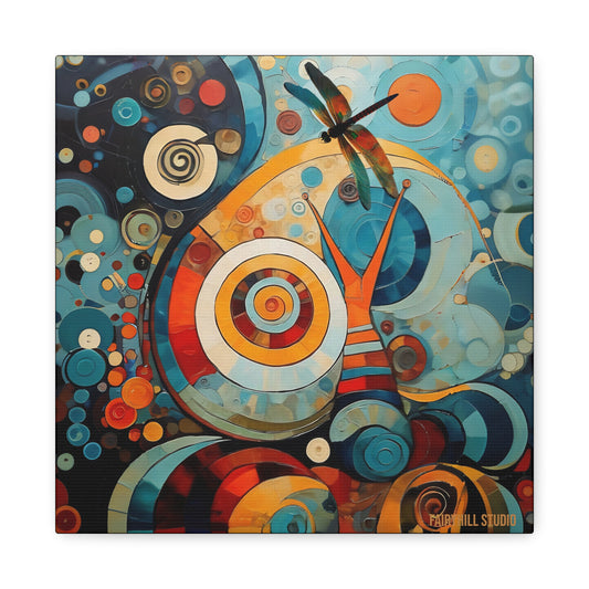 Abstract Colorful Snail Dragonfly Circle Canvas Wall Art