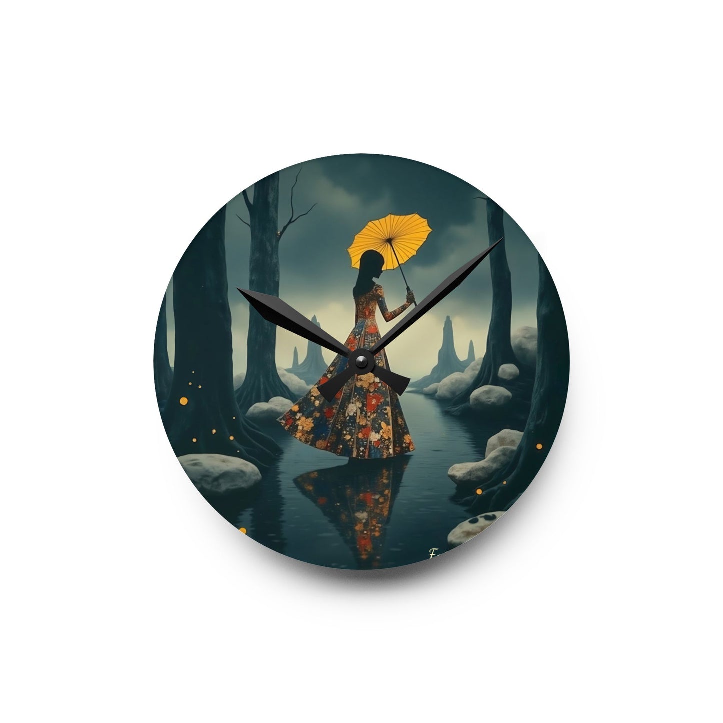Yellow umbrella - by Fairyhill Studio  Wall clock  Gift   Acrylic Wall Clock