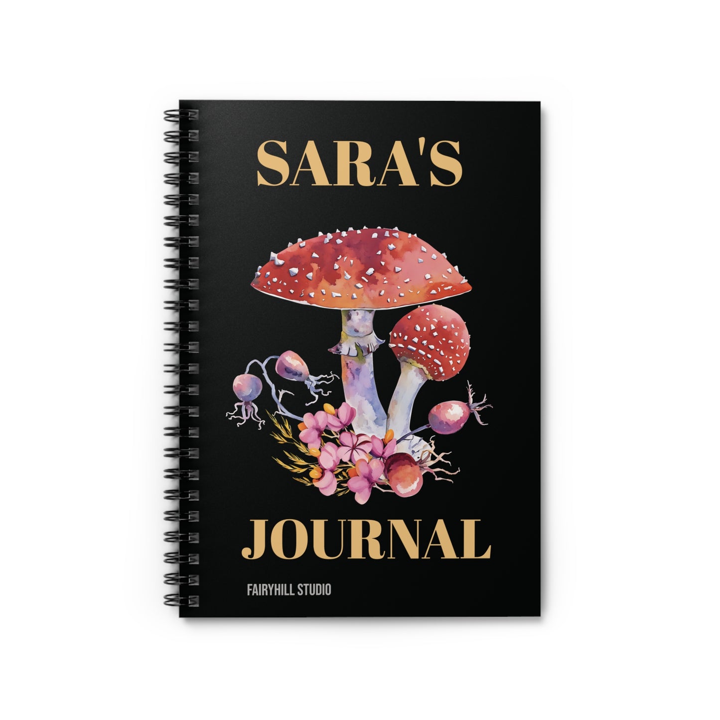 Personalized Spiral Notebook - Wild Red Mushrooms Botanical Art