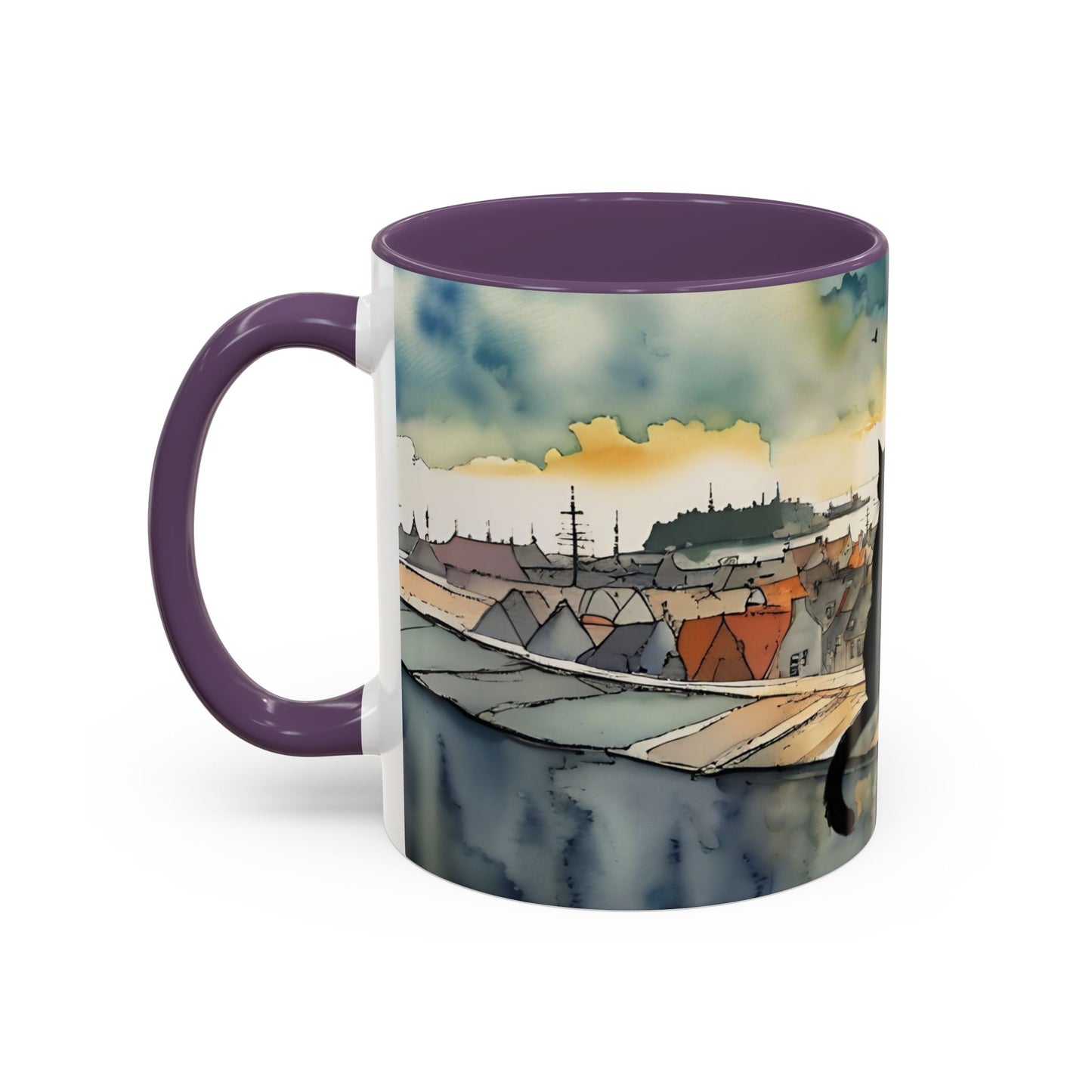 Black cat on a roof top Art-Themed Coffee Mug - 11 & 15oz Accent Mug for Musroom  Fsiry Lovers