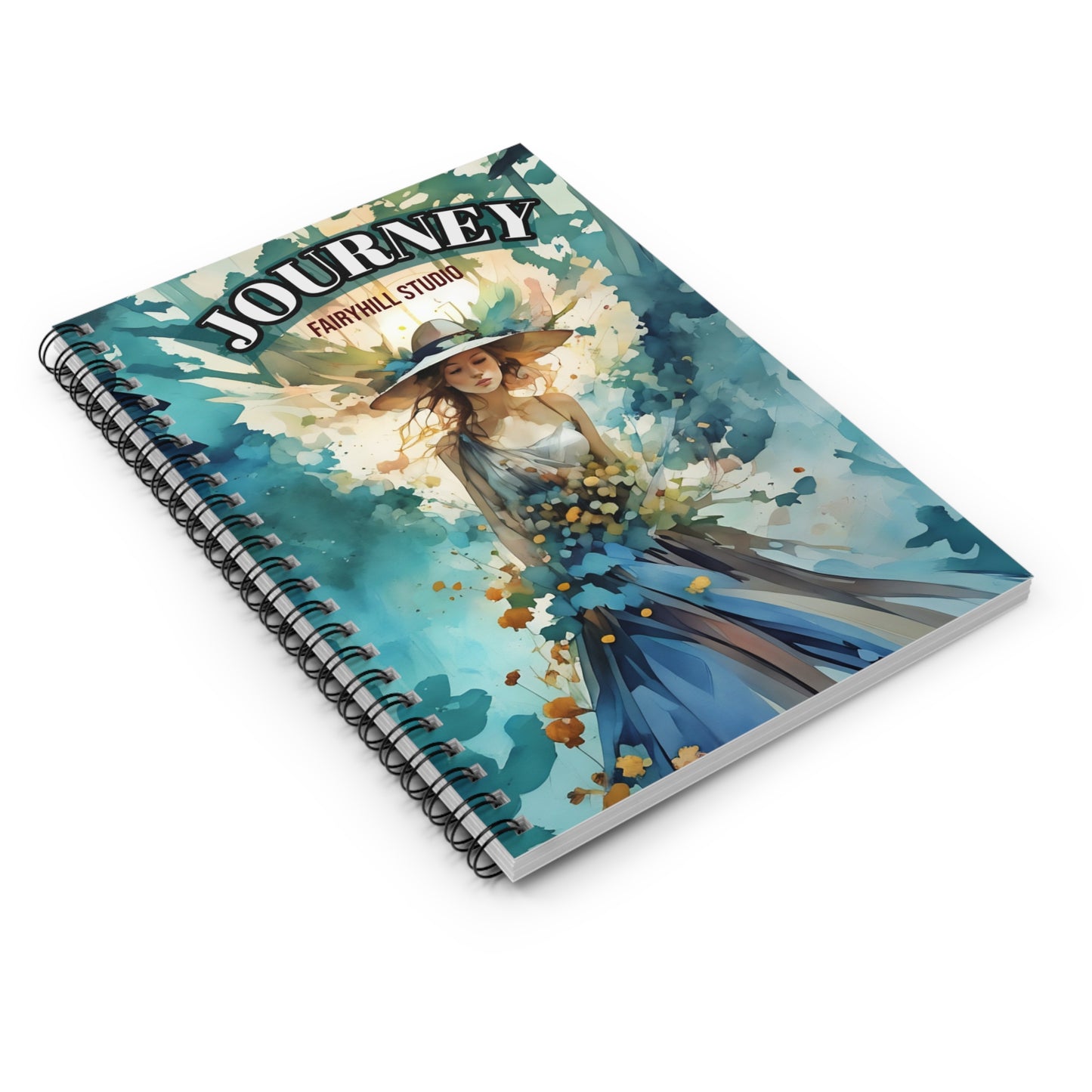 Journal - Girl with Summer Hat and Dress on Clouds, Blue Tones, Ruled Line Notebook