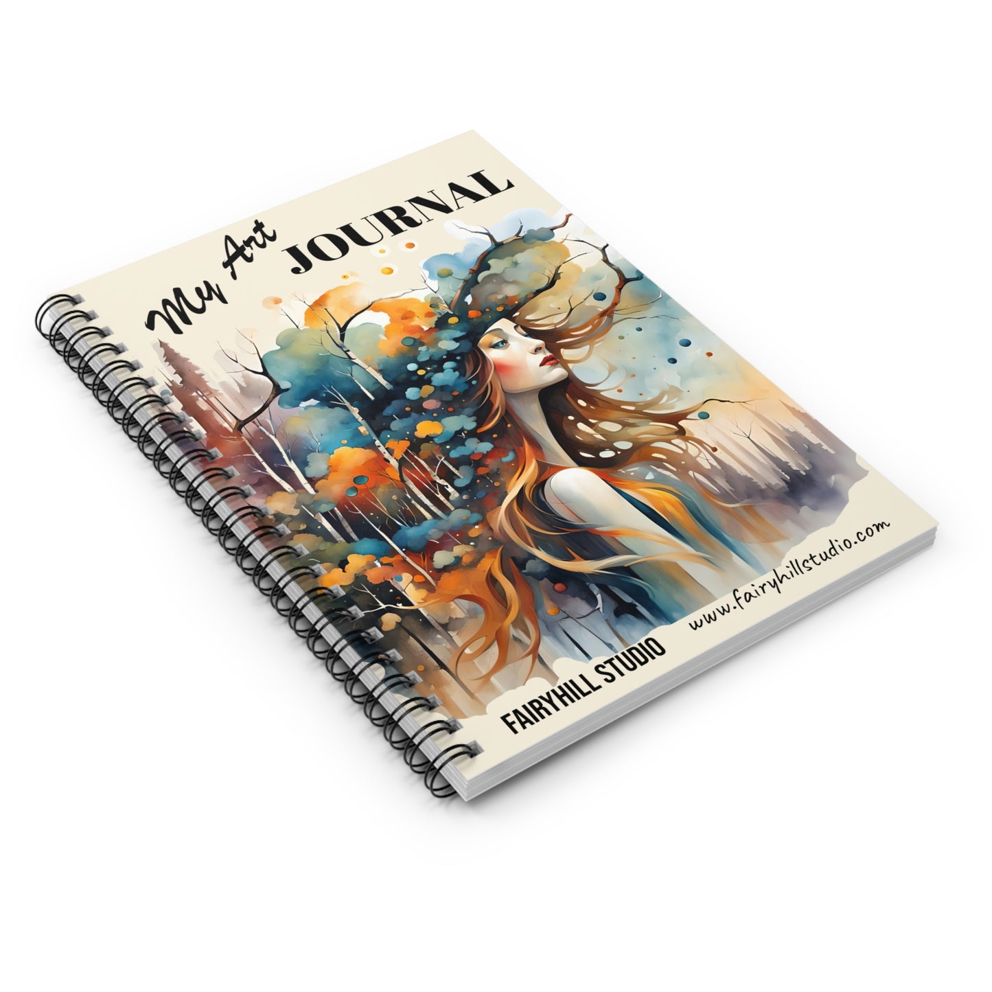 Art Journal Notebook woman with a hat colorful art by Fairyhill studio