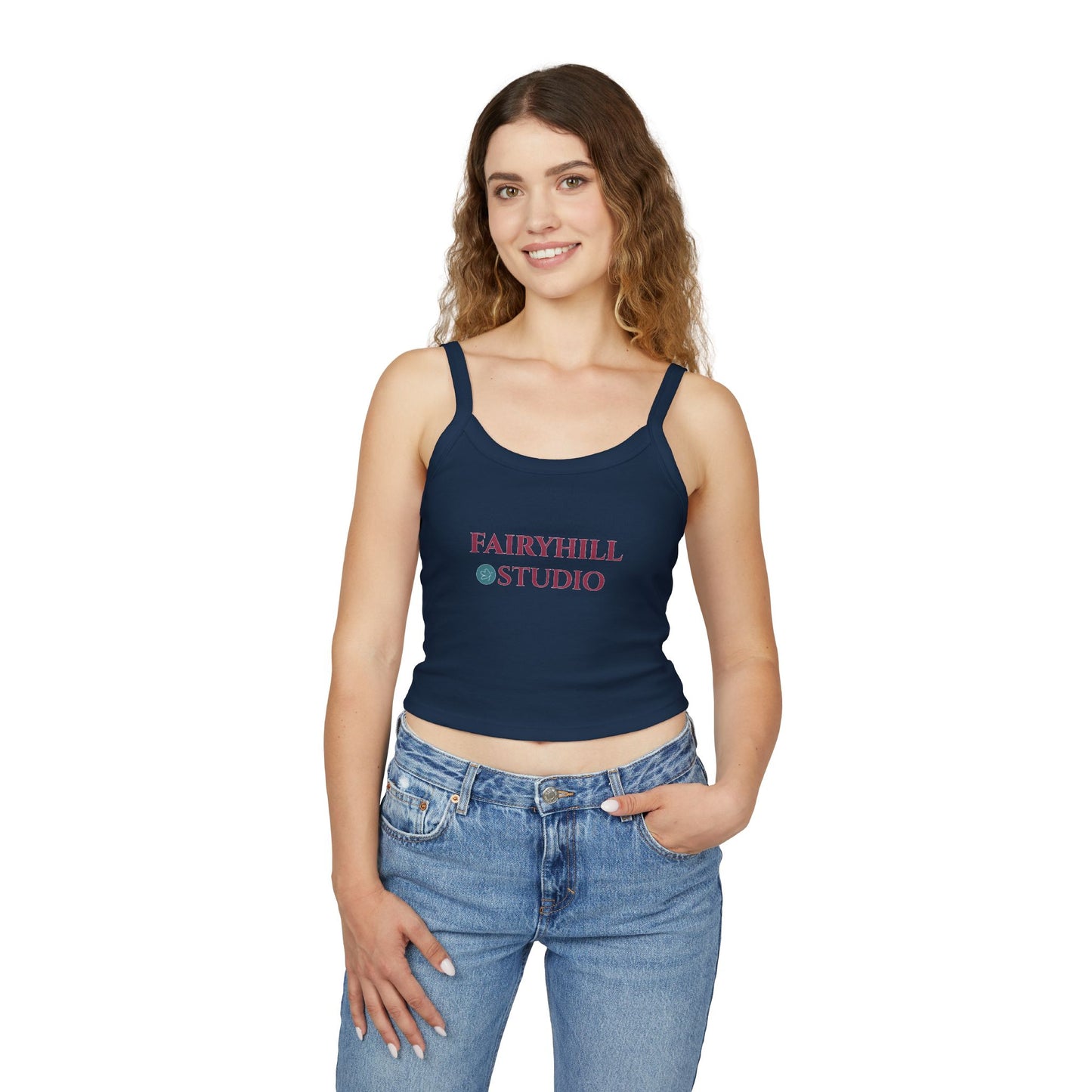 Fairyhill Studio Logo Crop Tank Top — Women's Spaghetti Strap Graphic Tank