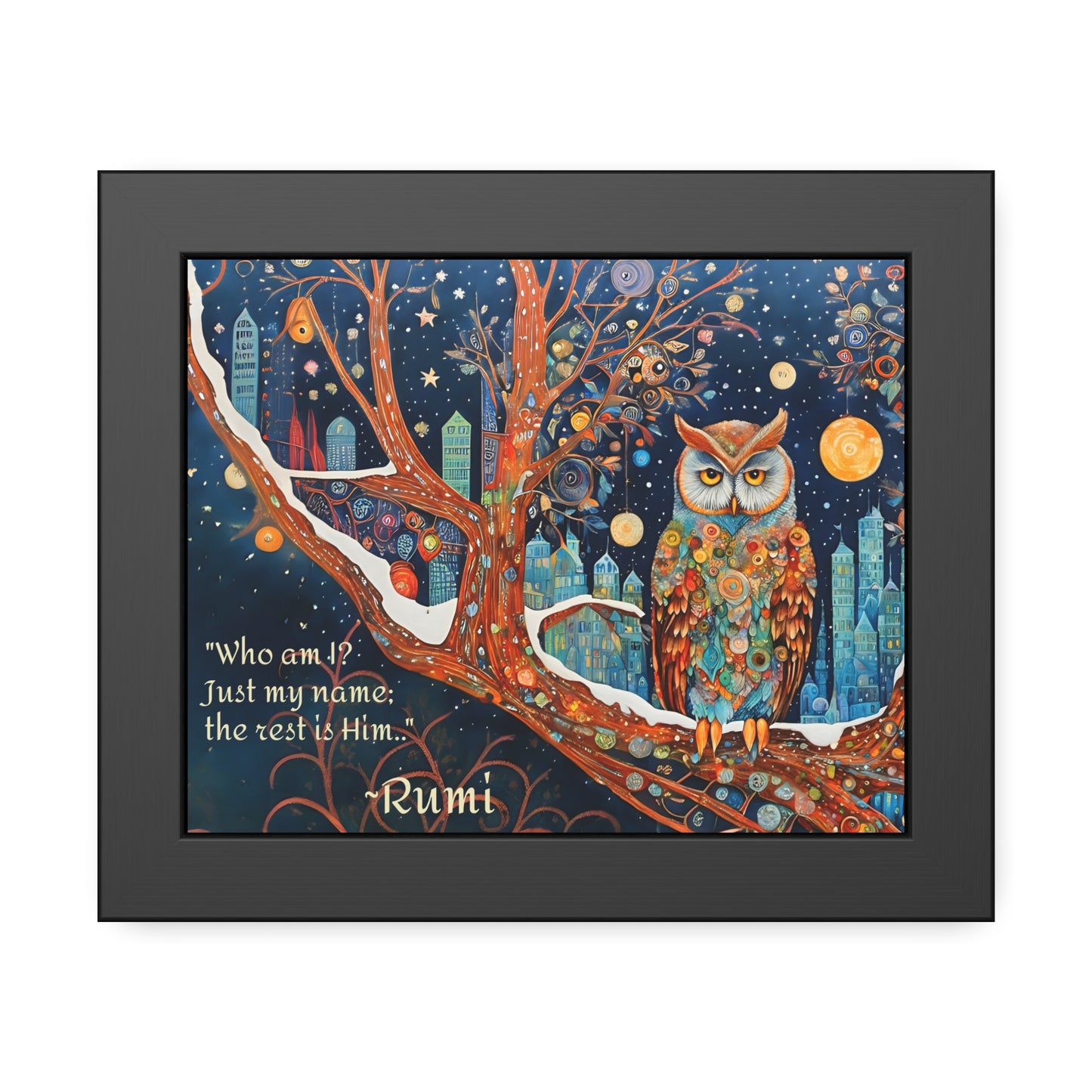 Framed Owl Rumi quote spiritual Owl Poster art by Fairyhill Studio
