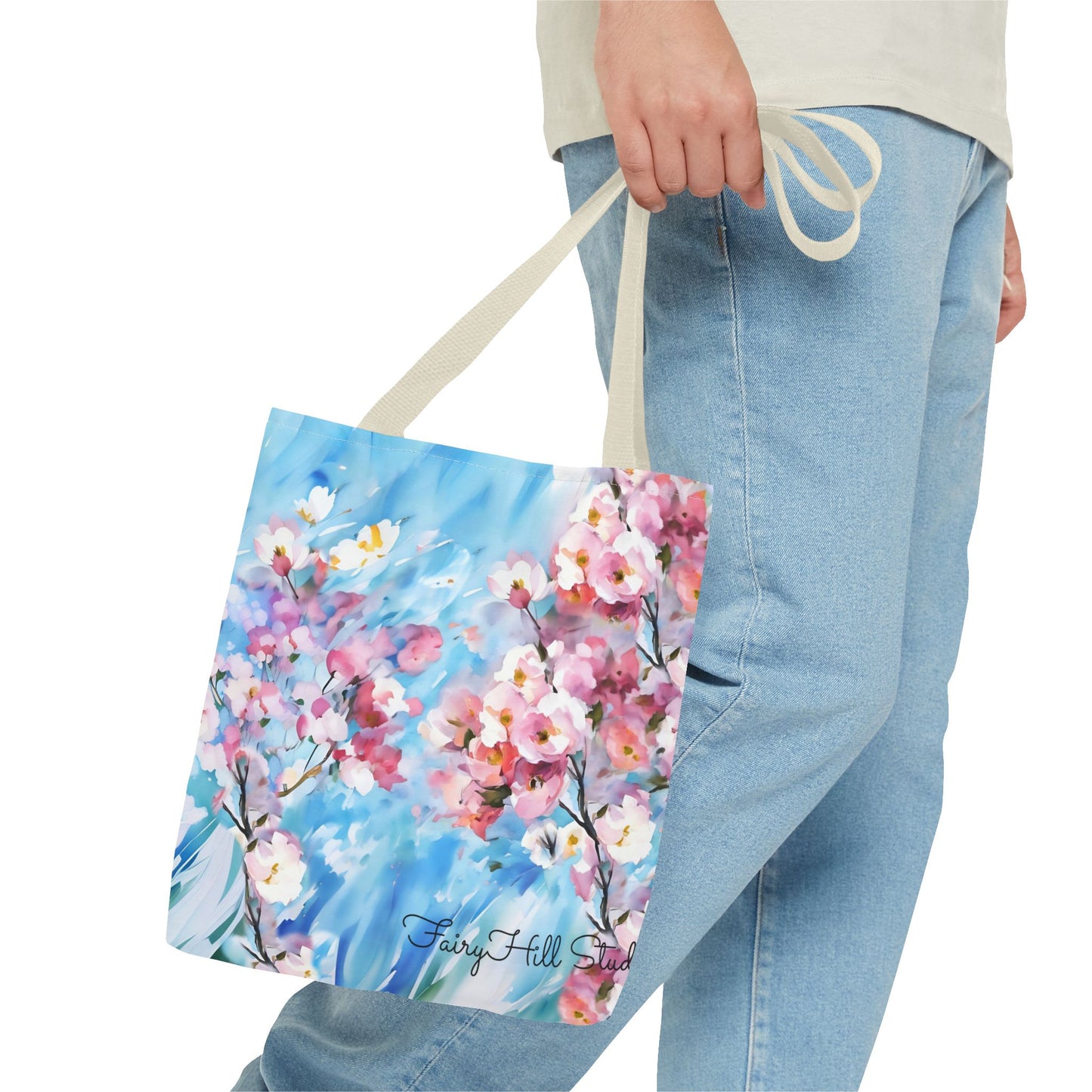 Canvas Tote Bag with Floral Cherry Blossom Design