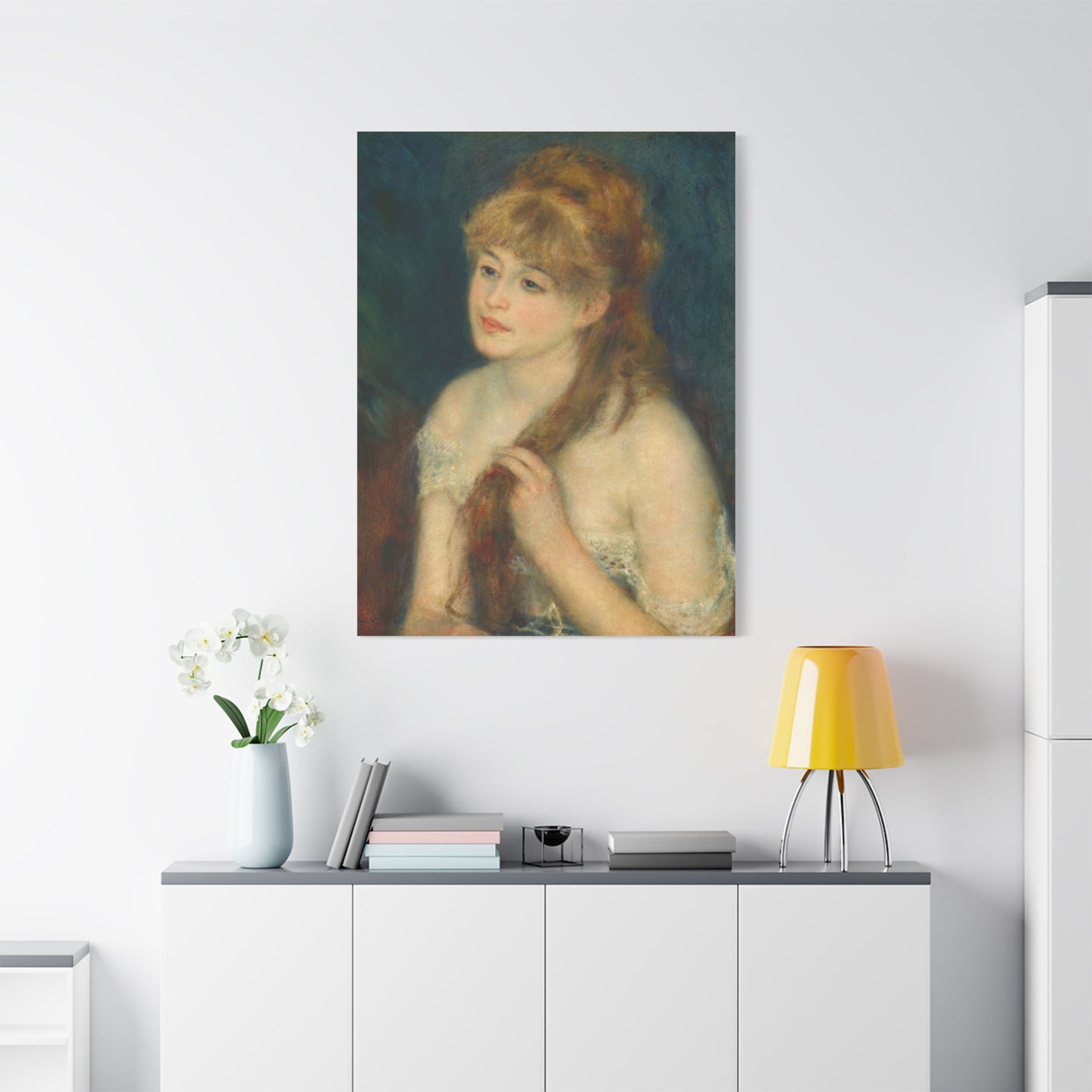 Canvas Art -   Young Woman Braiding Her Hair by Auguste Renoir, 1876 , Stretched Matte 1 25"