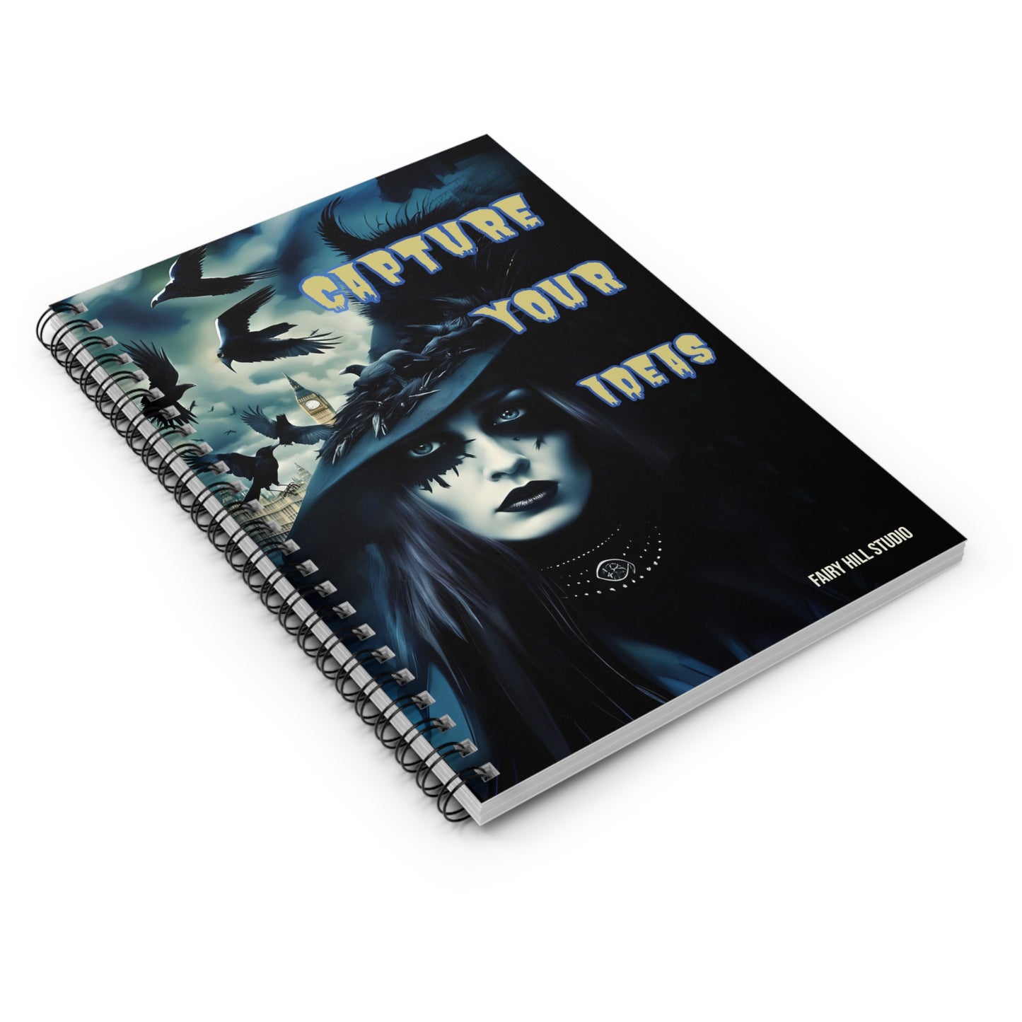 Ruled Line Spiral Notebook - Woman with Crows Gothic Art