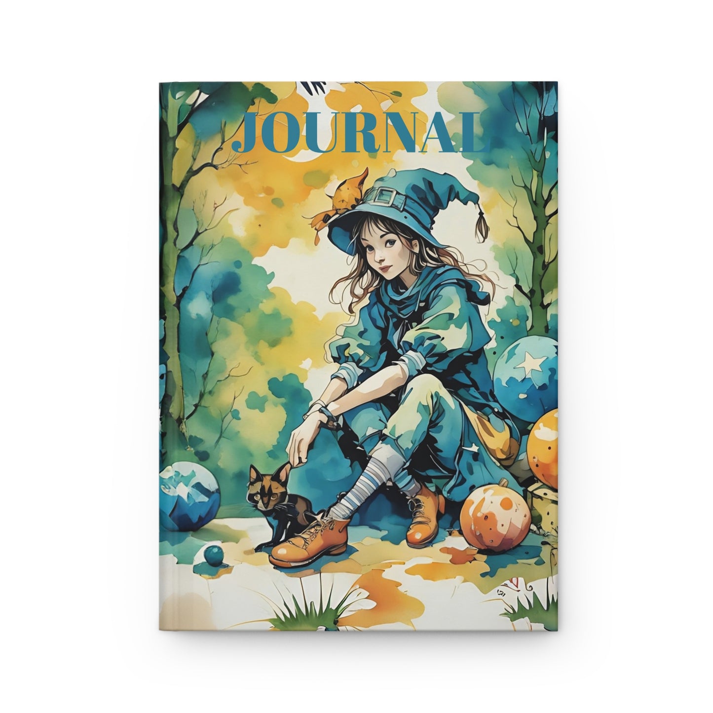 Hardcover Journal - Witch  a black cat  Art