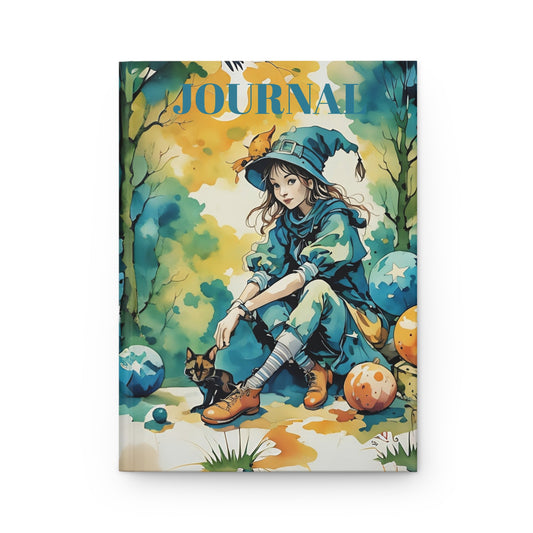 Hardcover Journal - Witch  a black cat  Art
