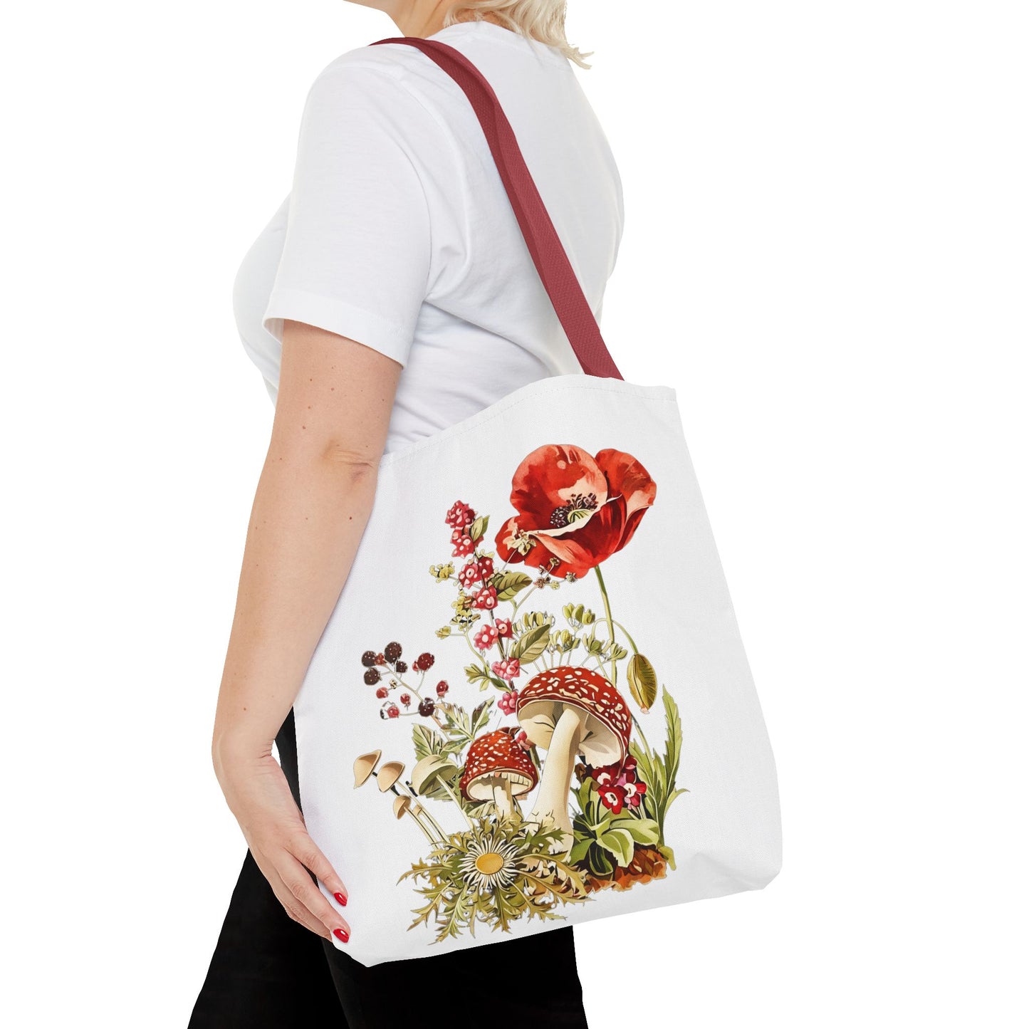 Tote Bag - Red Poppies and Amanita Muscaria Mushrooms Art Print