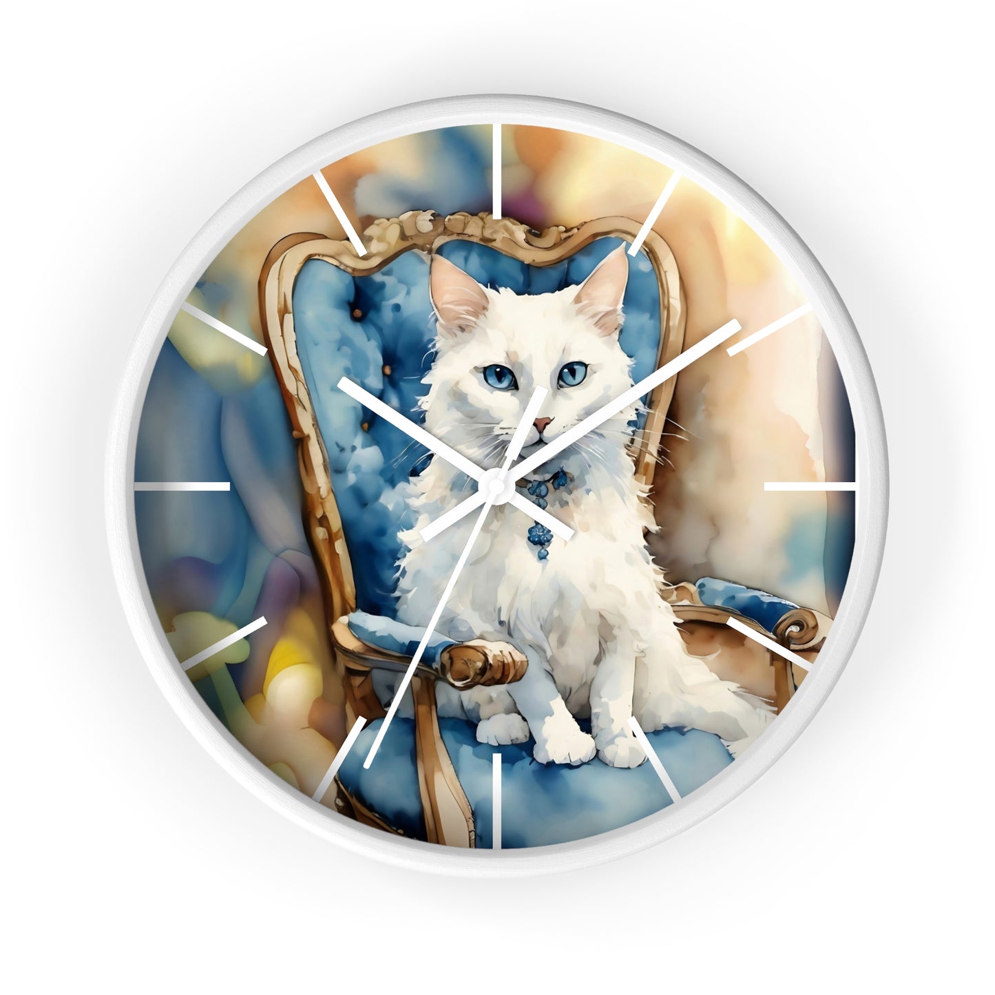 Fairy Hill Studio" White cat "  Wall Clock